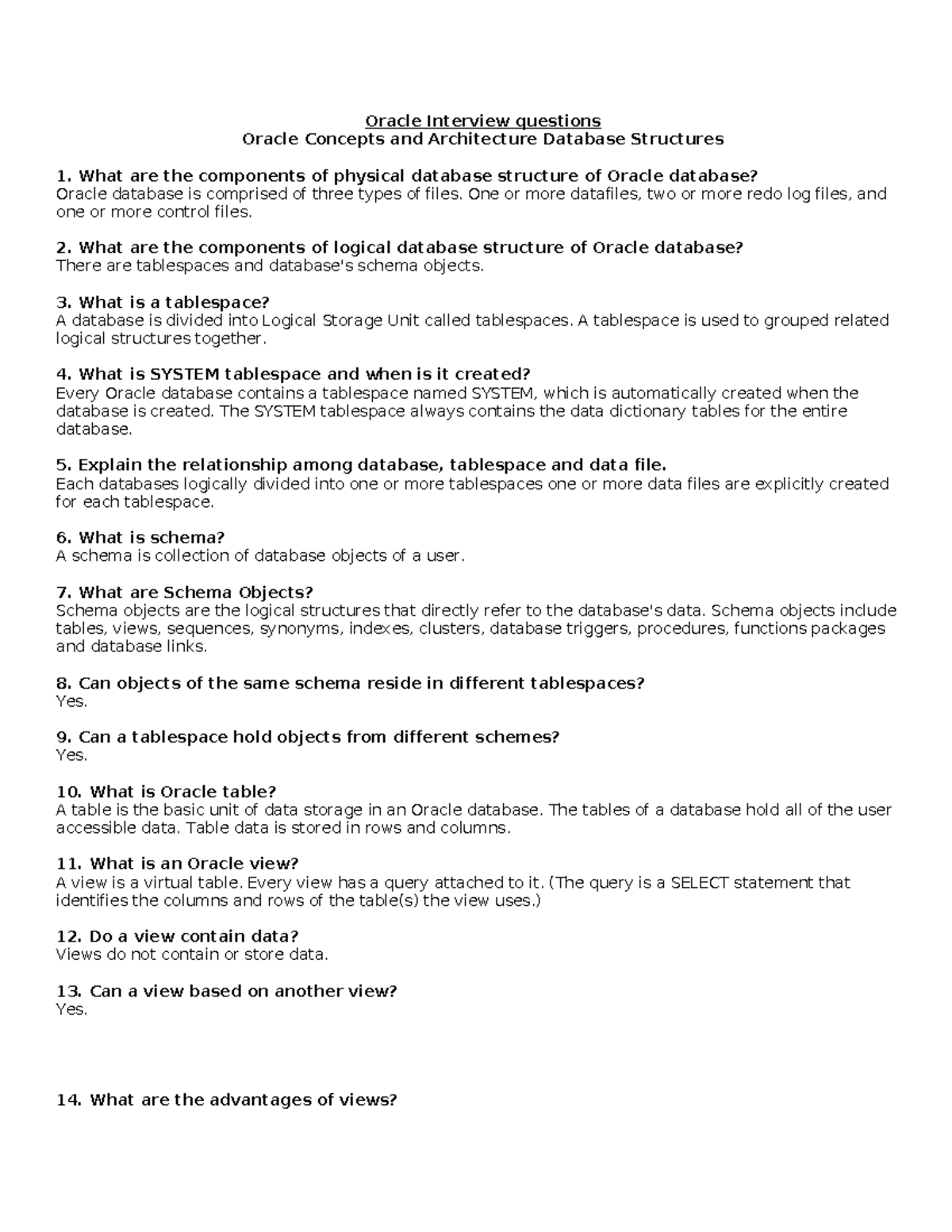 Oracle Database Concepts: Essential Interview Questions for ...