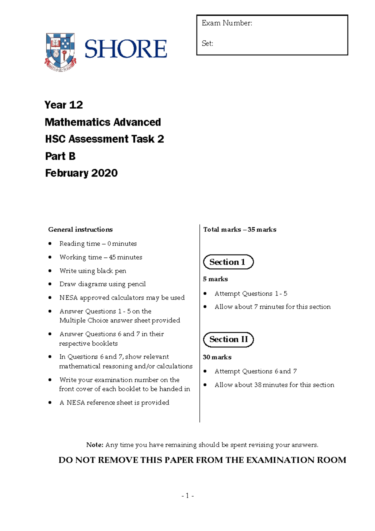 Year 12 Mathematics Advanced HSC Assessment Task 2 Part B - 2020 - Studocu