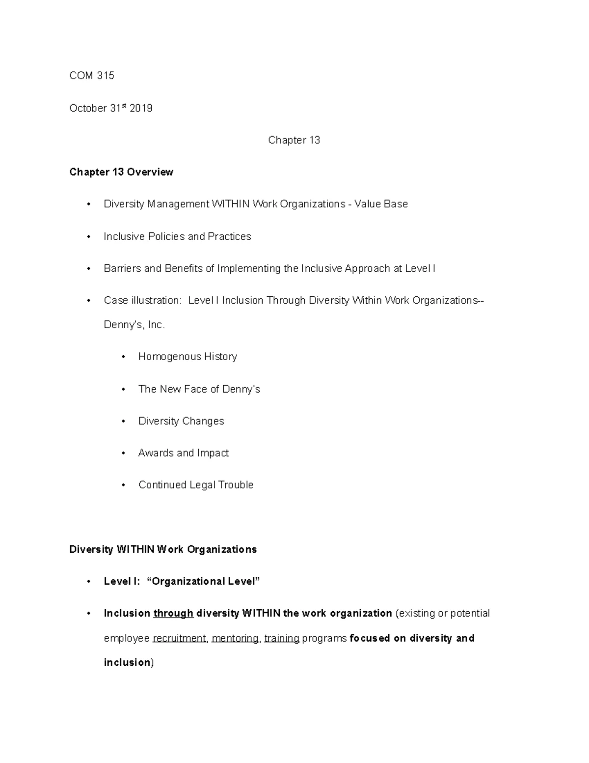 Chapter 13 Lecture Notes - COM 315 October 31st 2019 Chapter 13 Chapter ...