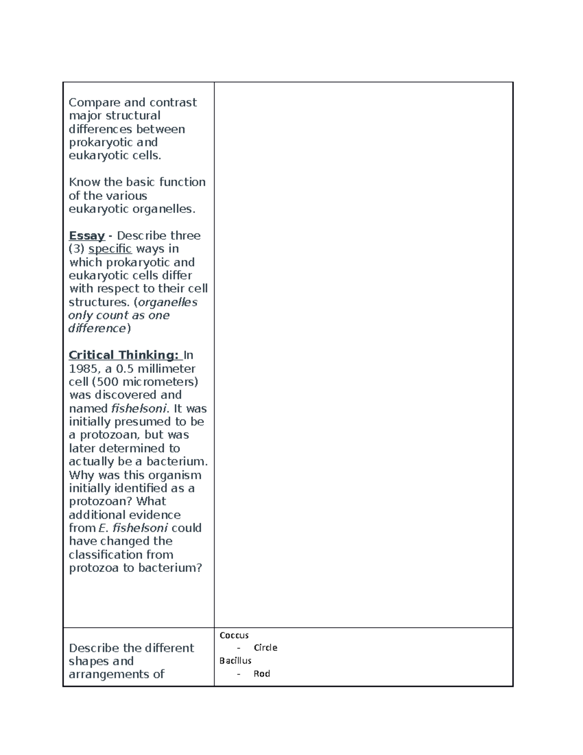 CH 4 - Lecture Notes on Prokaryotic vs Eukaryotic Cells for VANDRE Exam ...