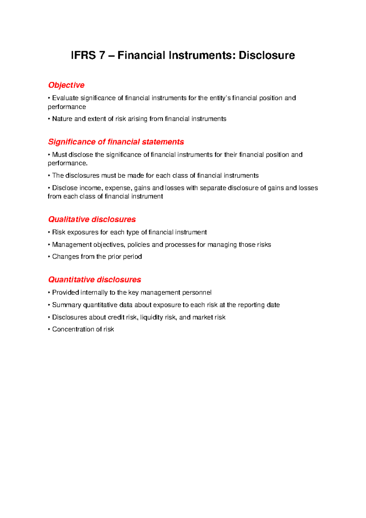 IFRS 7 - Financial Instruments: Disclosure Requirements and Risks - Studocu
