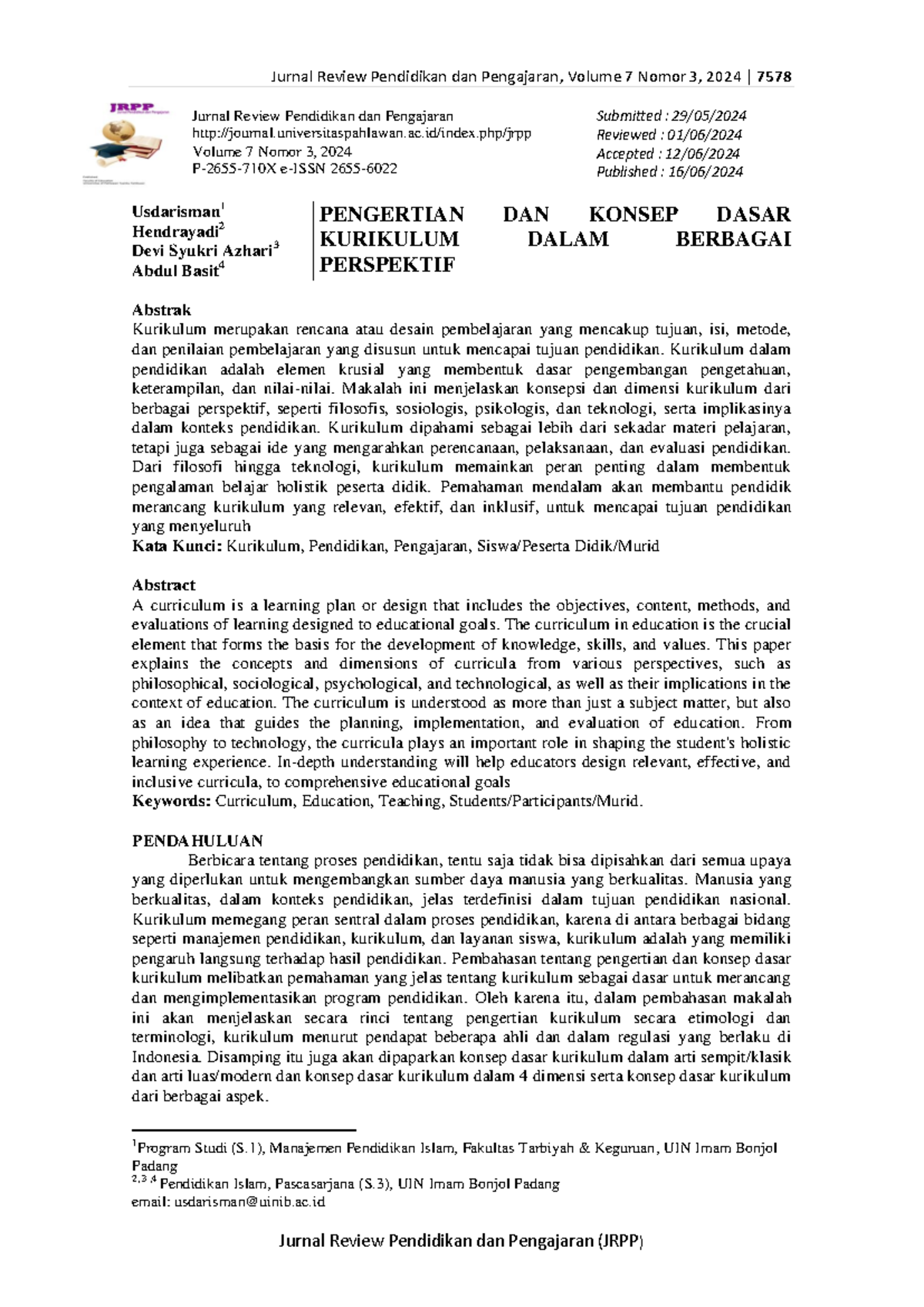 Jurnal Review Pendidikan dan Pengajaran (JRPP) Volume 7 No. 3, 2024 ...