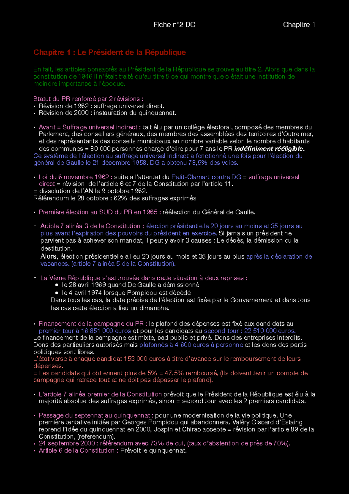 Fiche dc chapitre 1 s2 - Chapitre 1 : Le Président de la République En ...