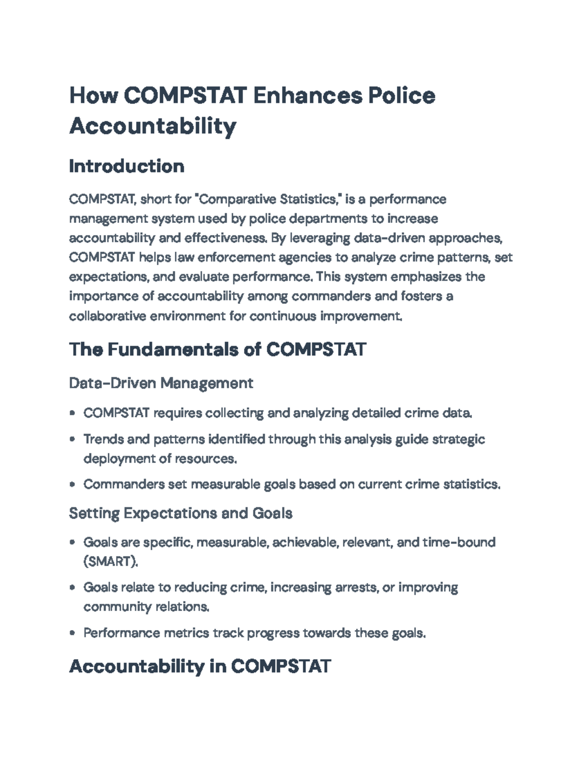 Enhancing Police Accountability Through COMPSTAT: A Comprehensive ...