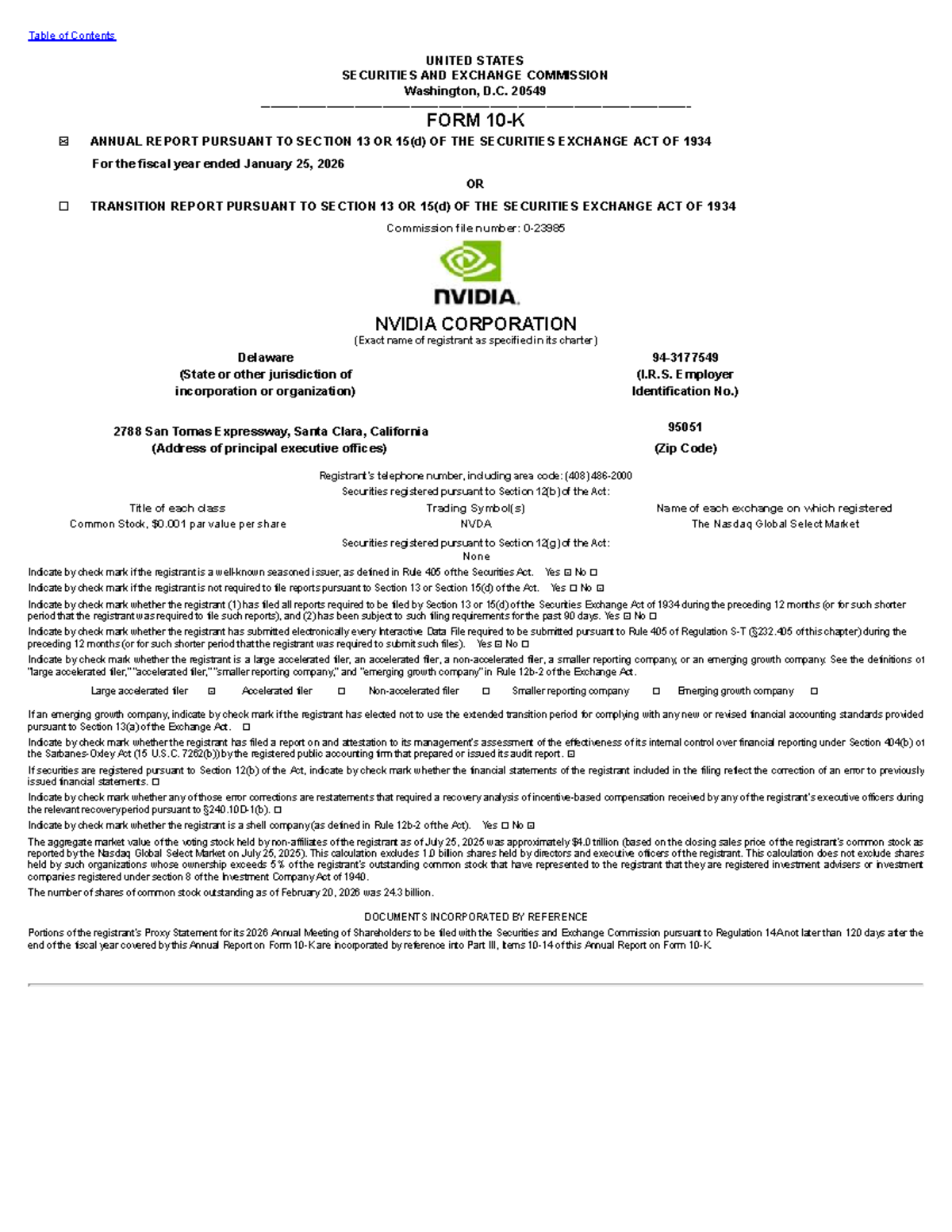 Annual Report 2026: NVIDIA Corporation (NVDA) Form 10-K - Studocu