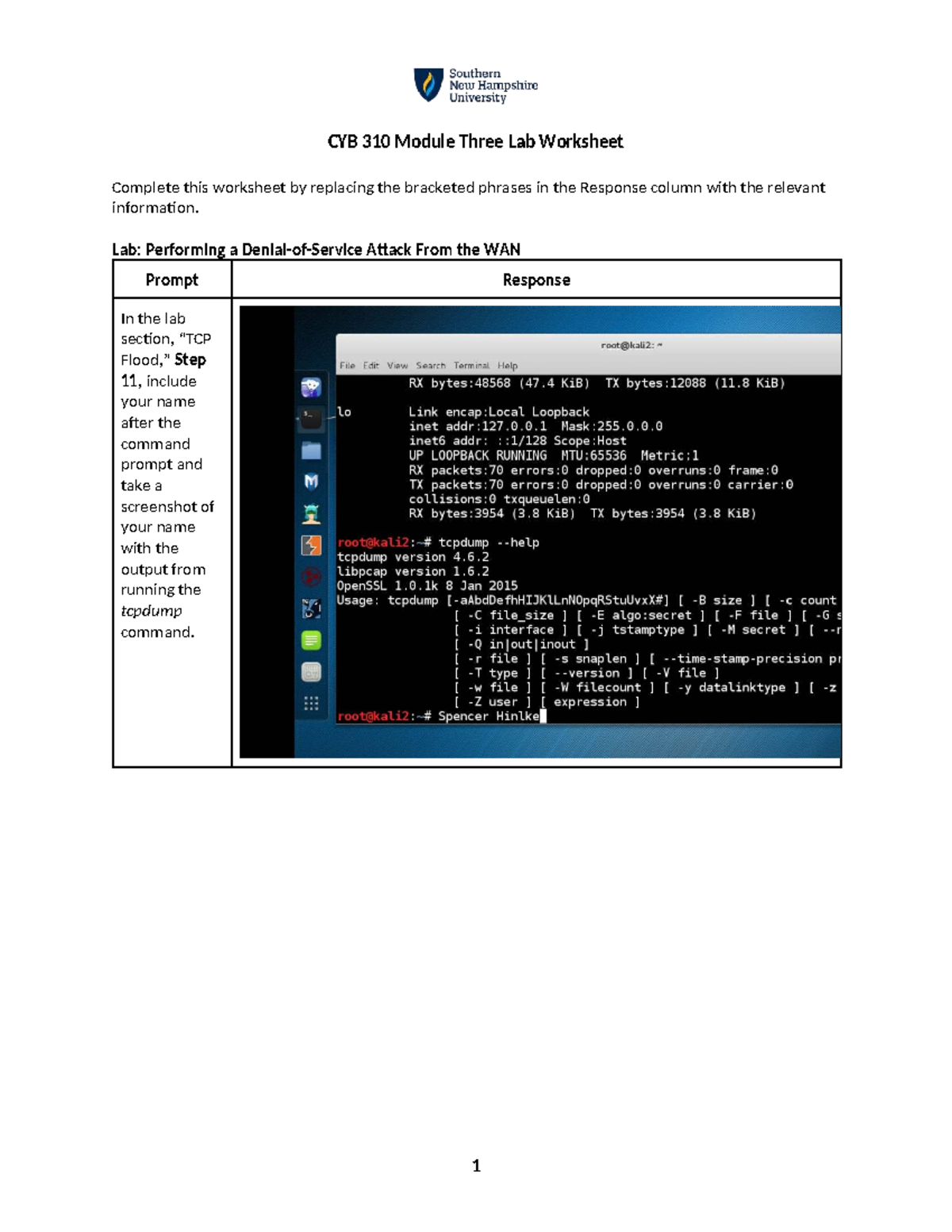 CYB 310 Module Three Lab Worksheet - Spencer Hinkle - Studocu