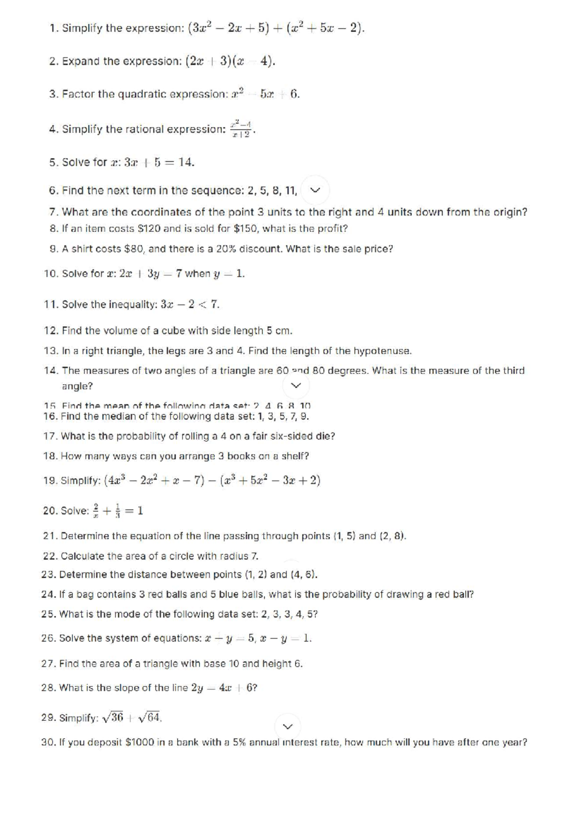 Practice#1 - Math Quizbee Sample Test (Quiz) - Studocu