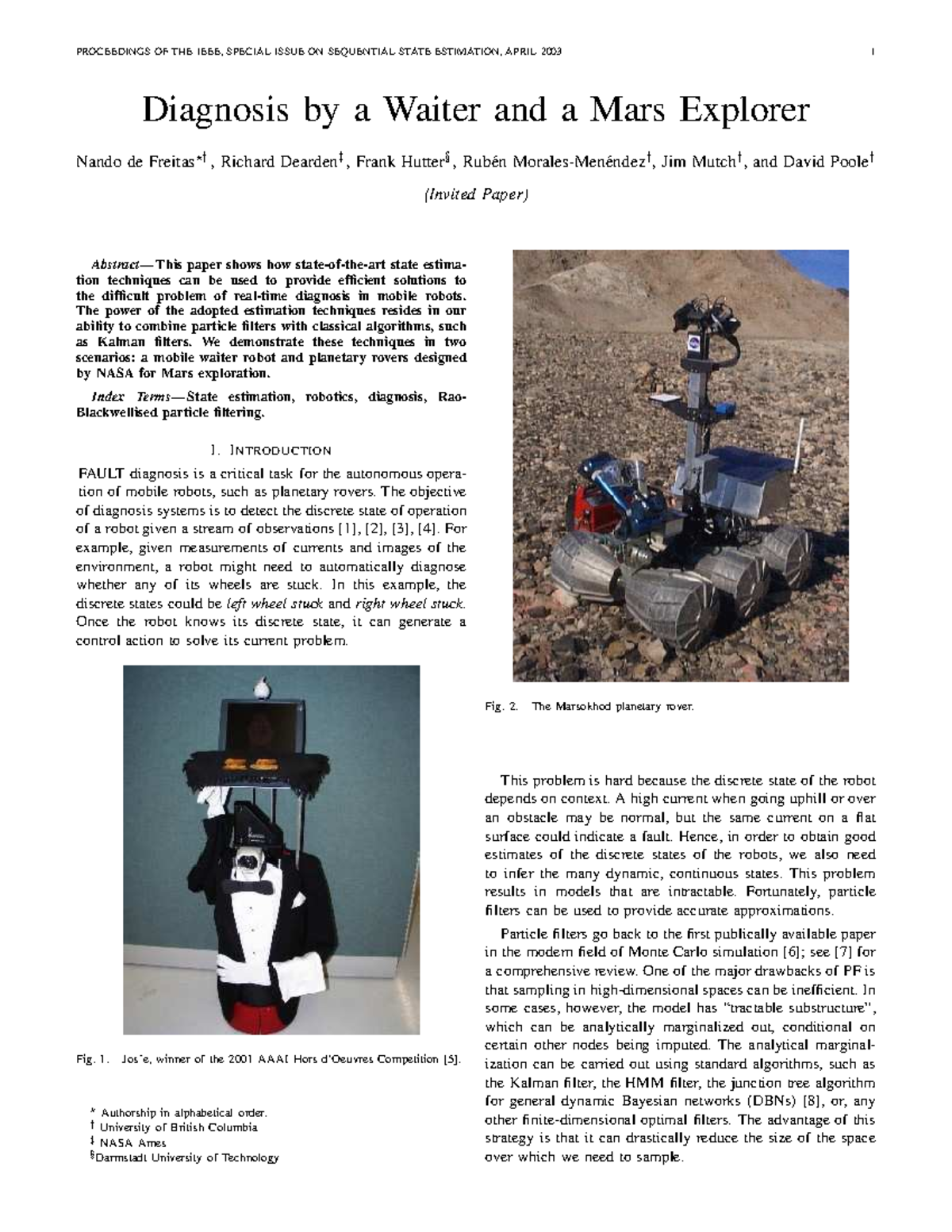 Advanced Diagnosis Techniques in Mobile Robots: Waiter & Mars Rover ...