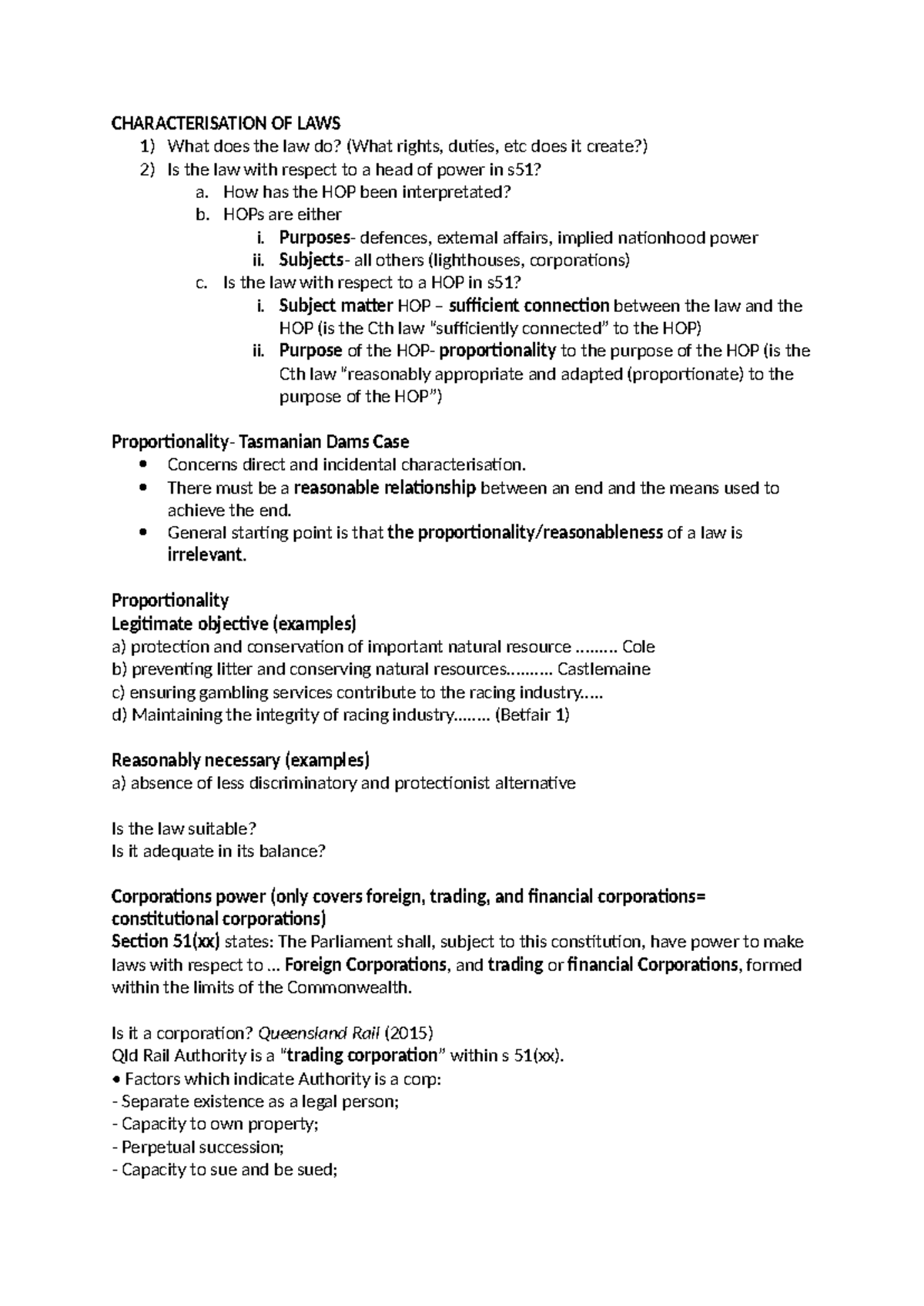 Characterisation of Laws: Exam Notes for Law 101 - Studocu