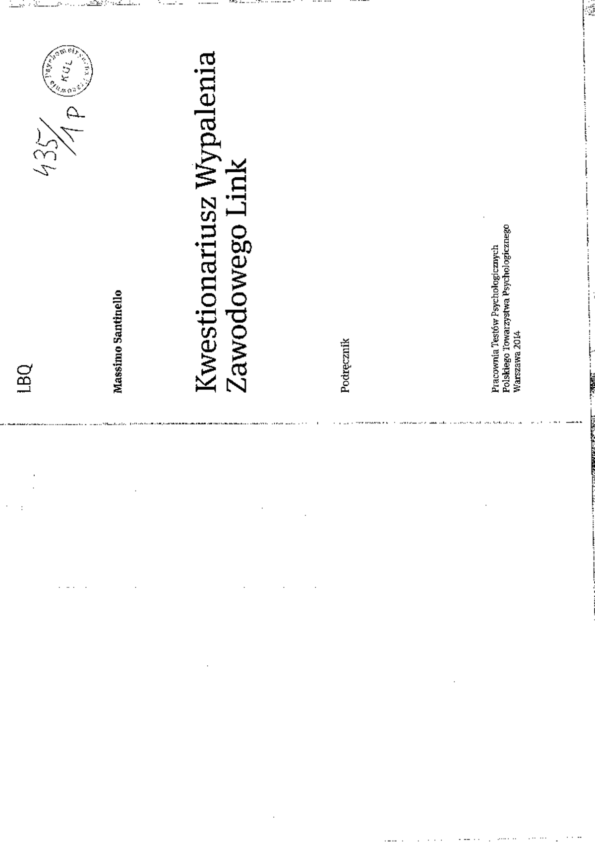 Kwestionariusz Wypalenia Zawodowego LBQ 435 MP SECURITY KUL - Studocu