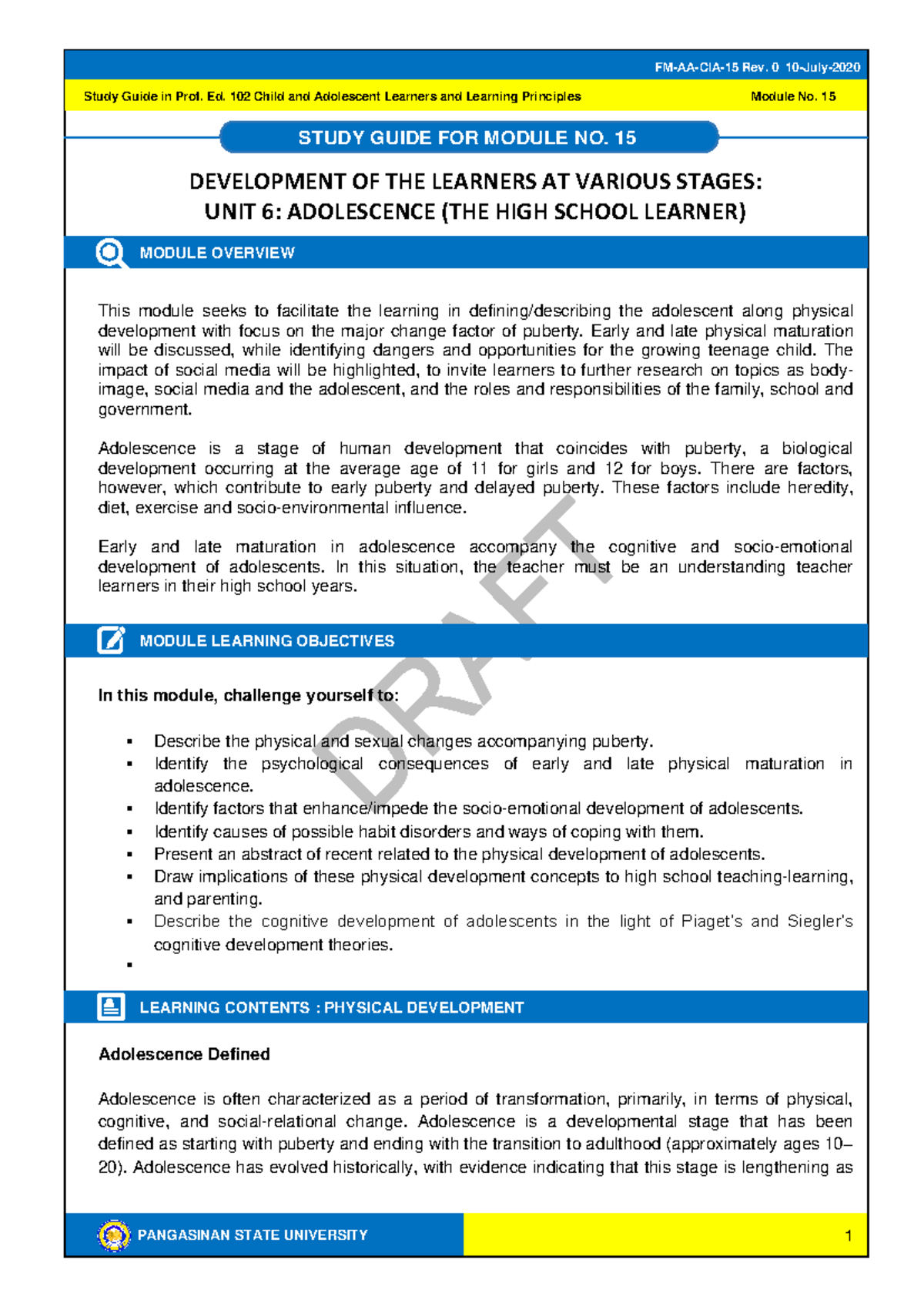 PROF ED 102 Study Guide 15: Adolescent Development & Learning ...