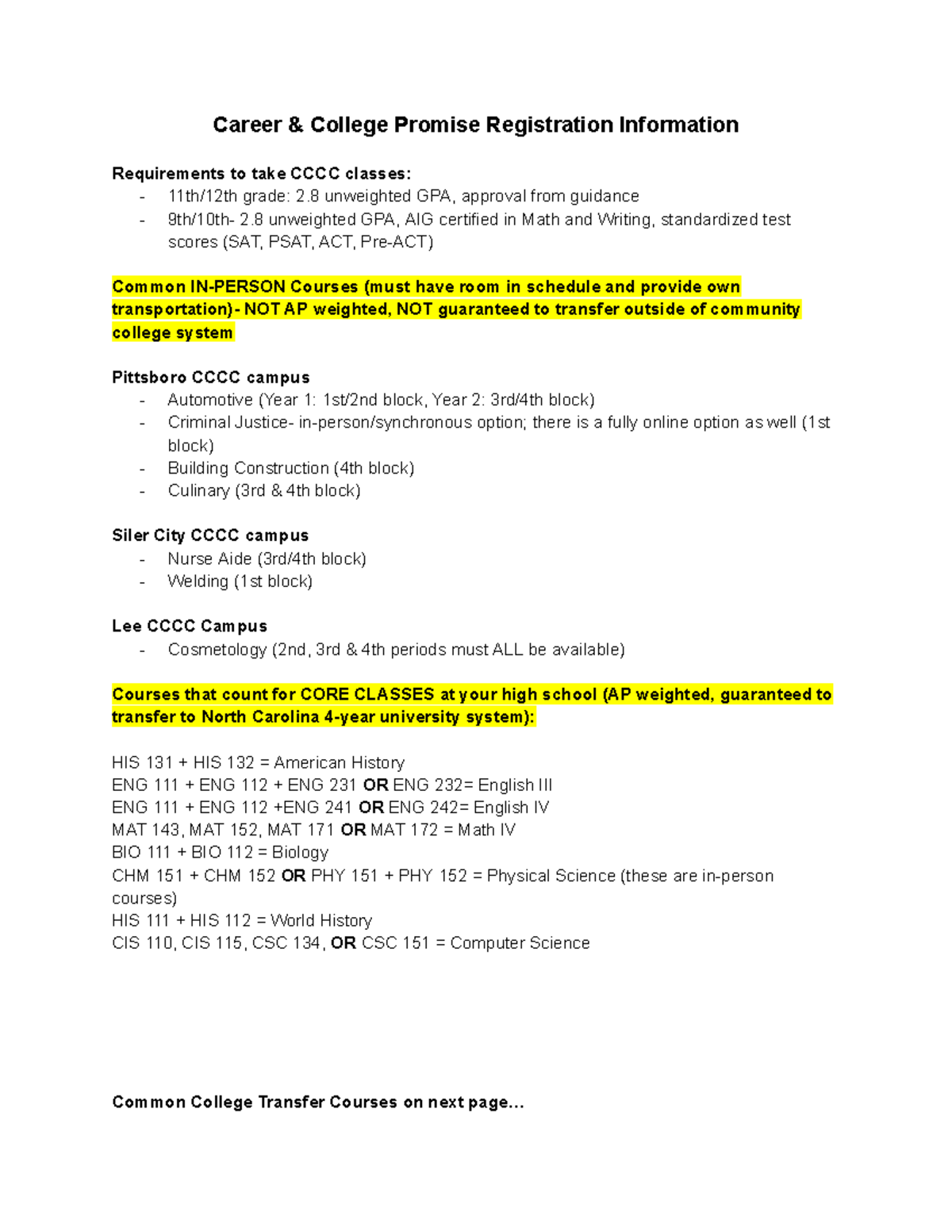 CCP CCCC Course Registration Info & Requirements for Classes - Studocu