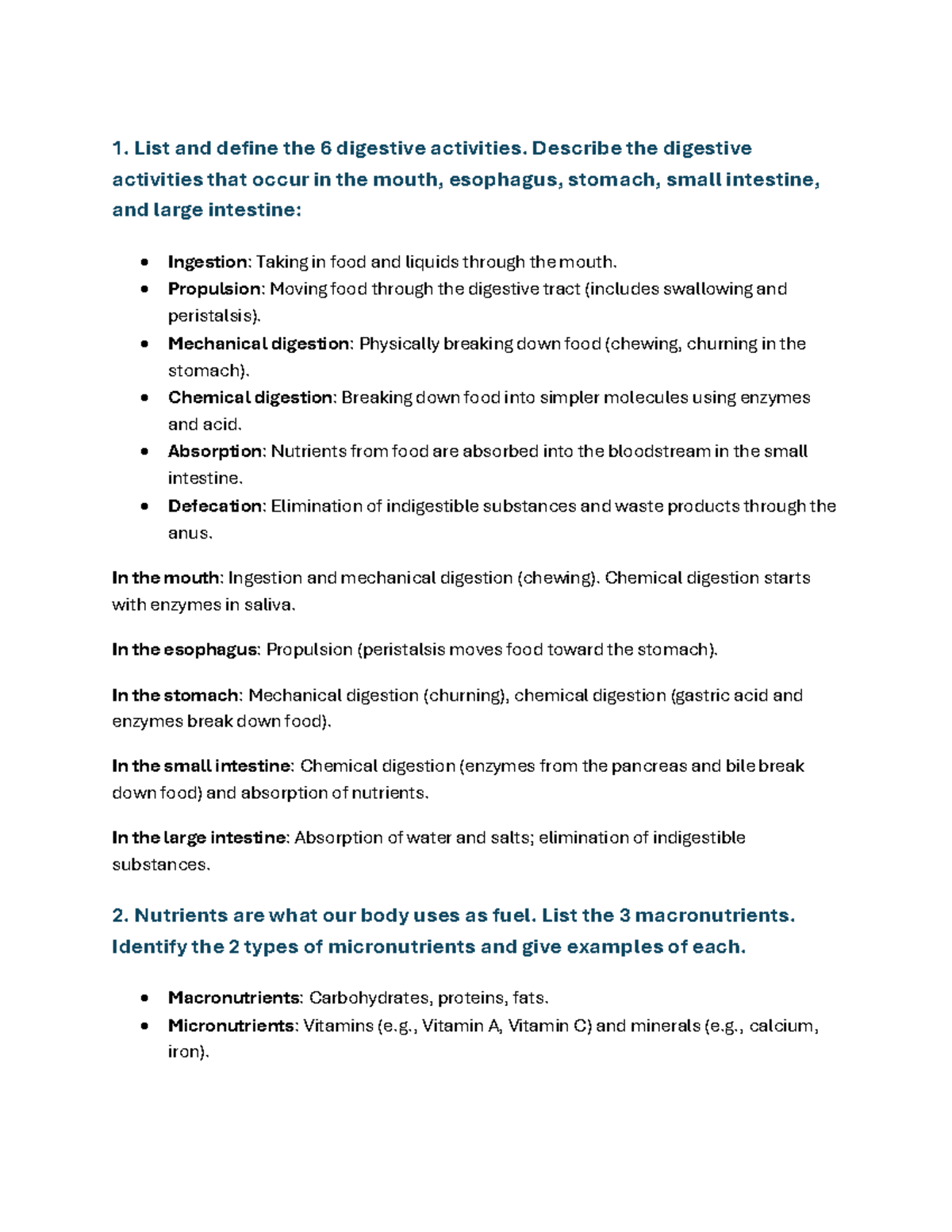 Digestive System Overview and Key Functions - BIO101 Final Exam Notes ...