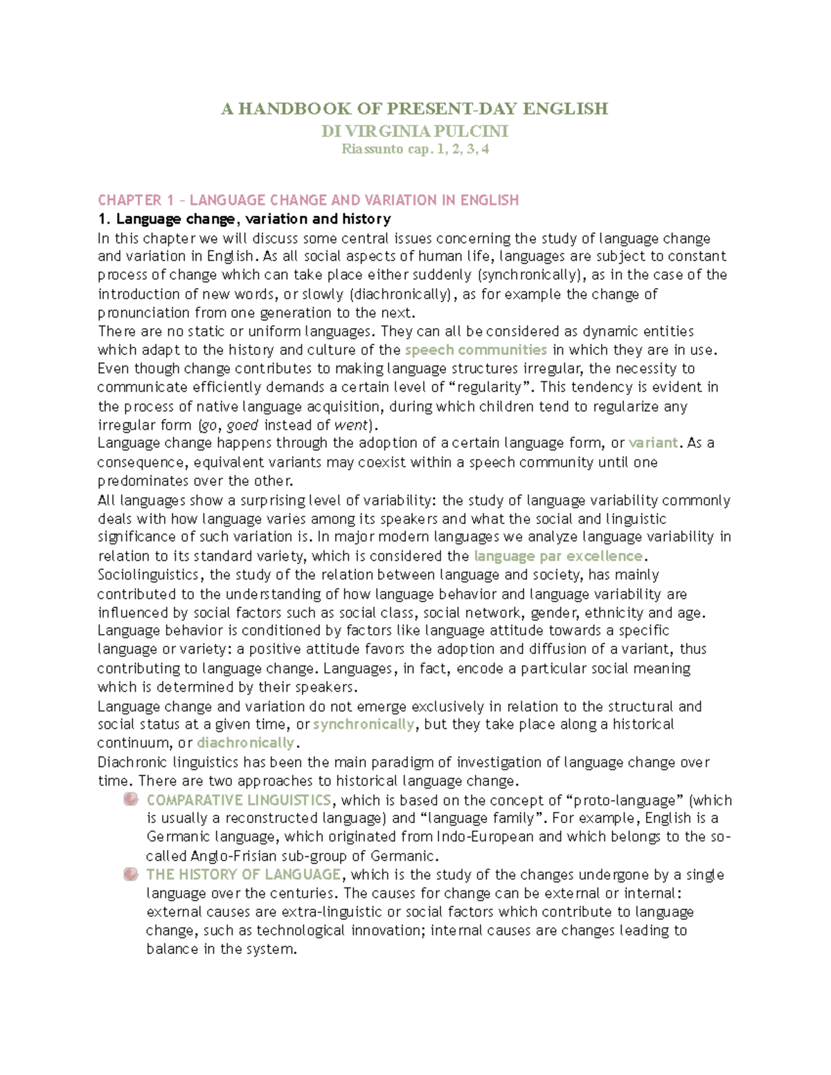 A Handbook of Present-Day English (Riassunto Cap. 1-4) - Studocu
