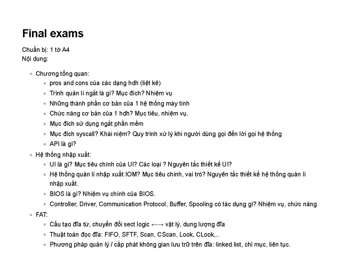 Final Exam Review for Course ABC123: Operating Systems Overview - Studocu