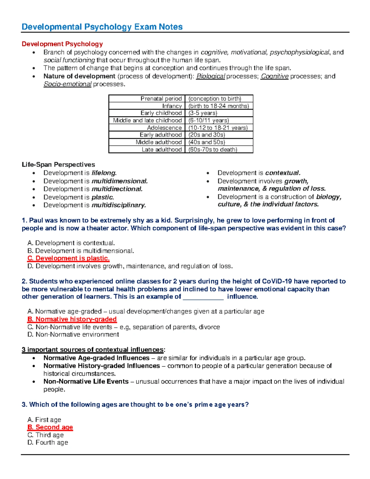 Developmental Psychology Notes - Developmental Psychology Notes ...