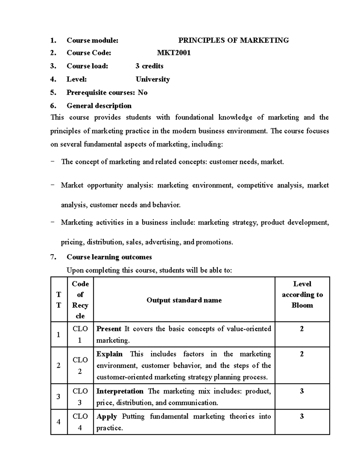 PRINCIPLES OF MARKETING (Course Code: 3 Credits) Syllabus Overview ...