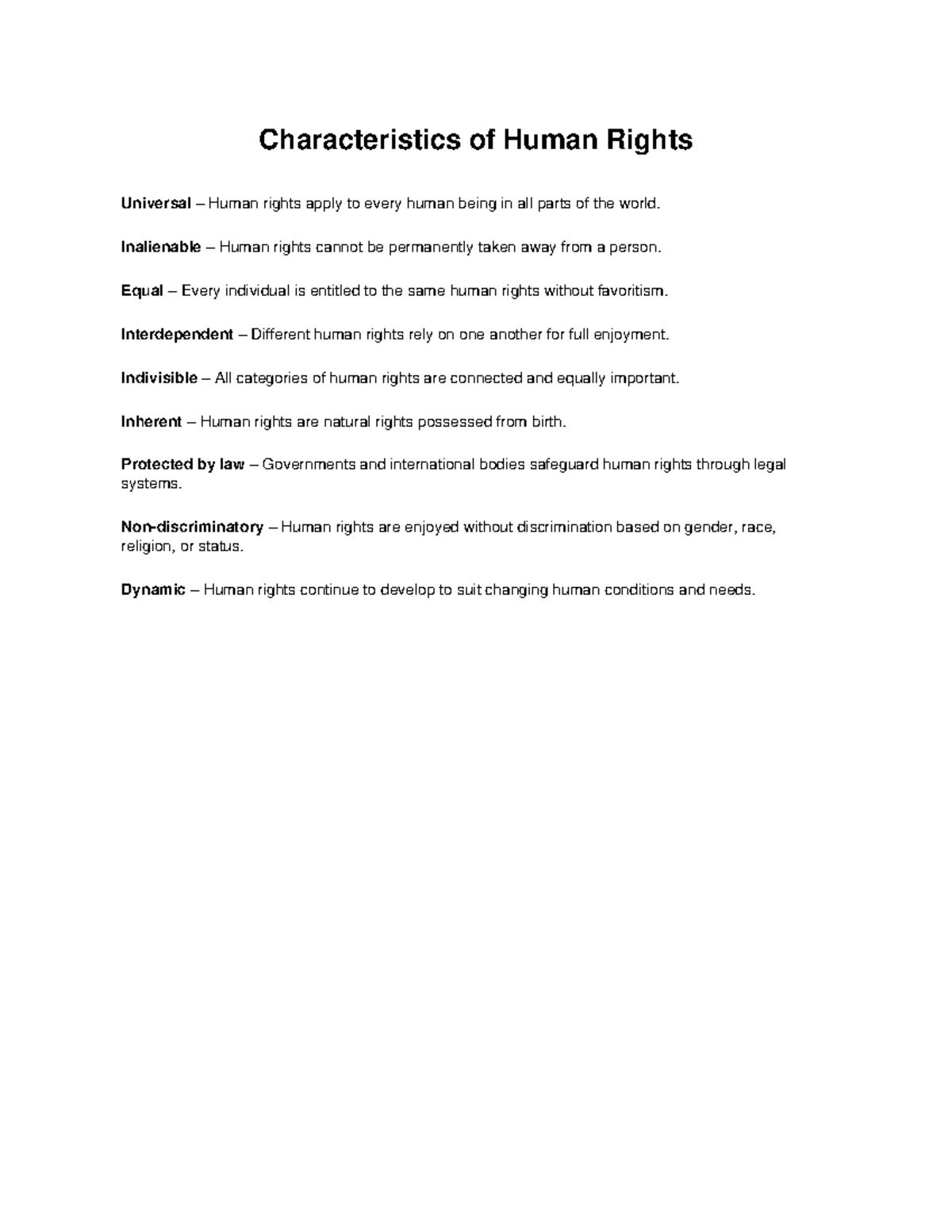 Characteristics of Human Rights: Key Principles Explained - Studocu