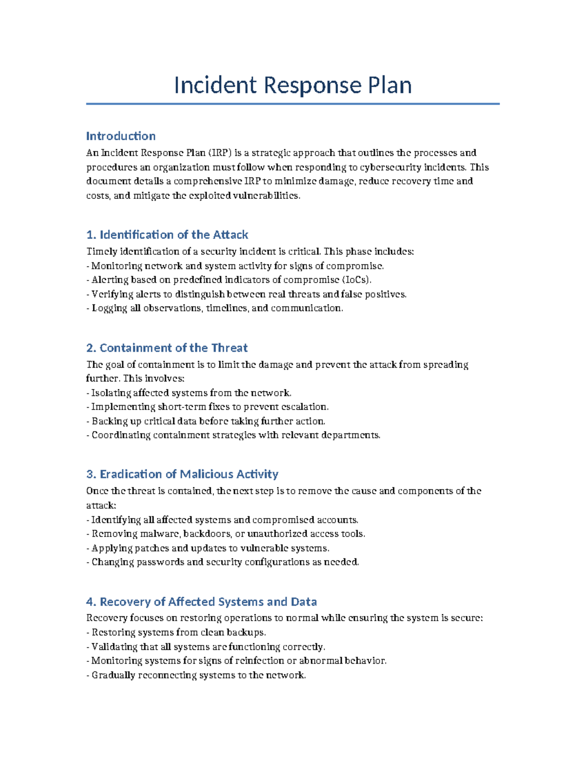 Incident Response Plan (IRP): Comprehensive Guide to Cybersecurity ...
