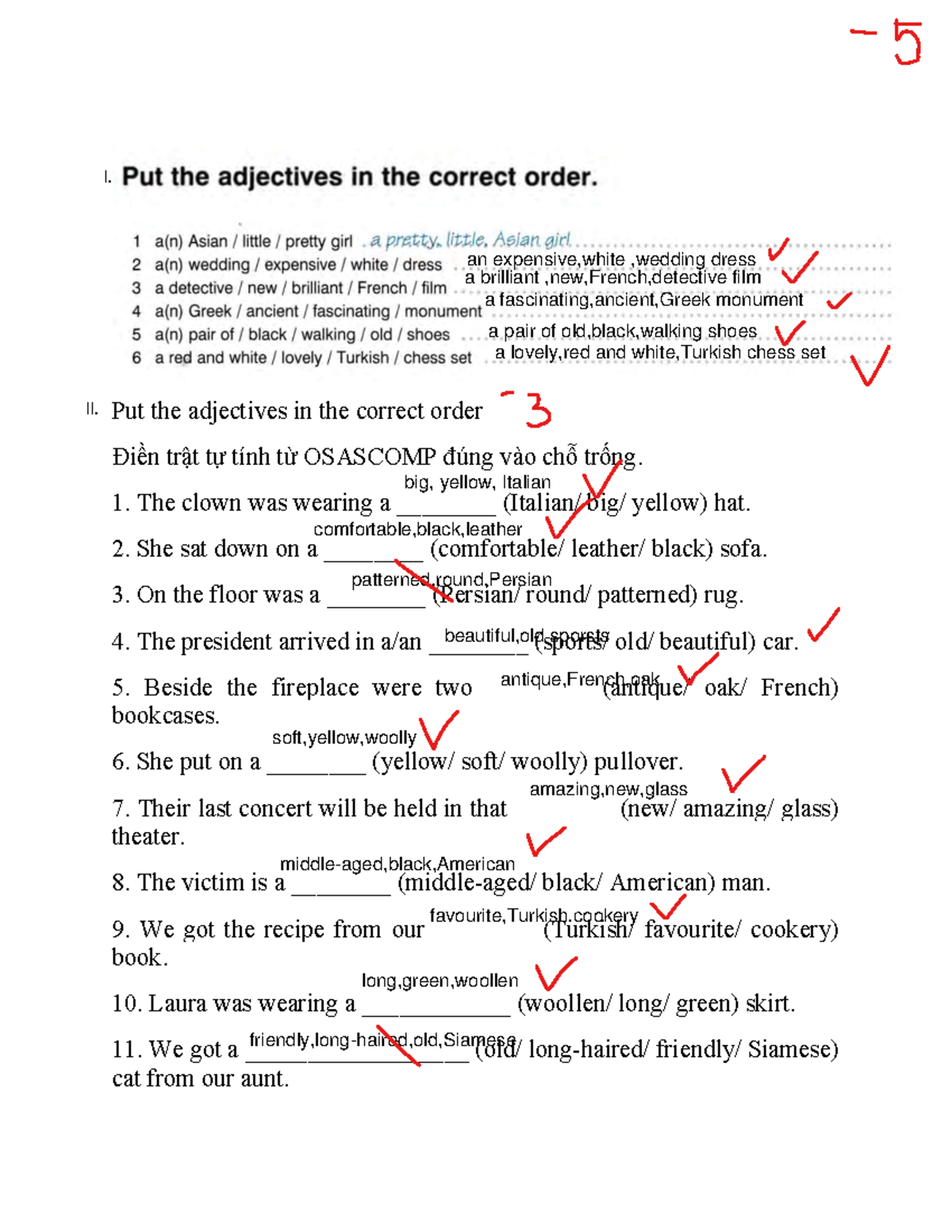 Minh Quân HW - Adjective Order Practice (OSASCOMP) - Studocu