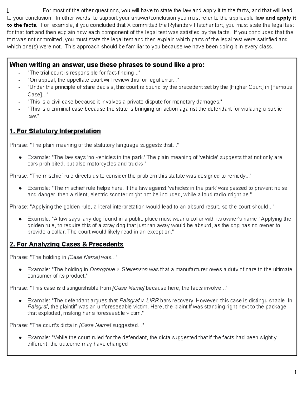 LAW 122 - Open Book Exam Notes on Legal Principles and Torts - Studocu