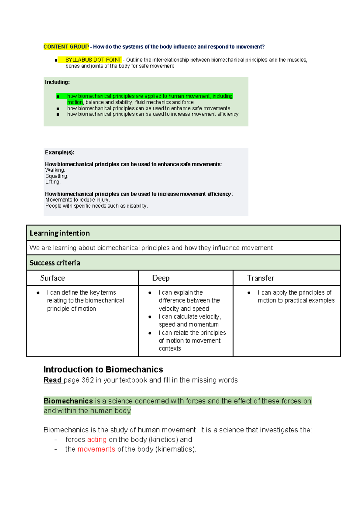 Health and movement science - ####### CONTENT GROUP - How do the ...