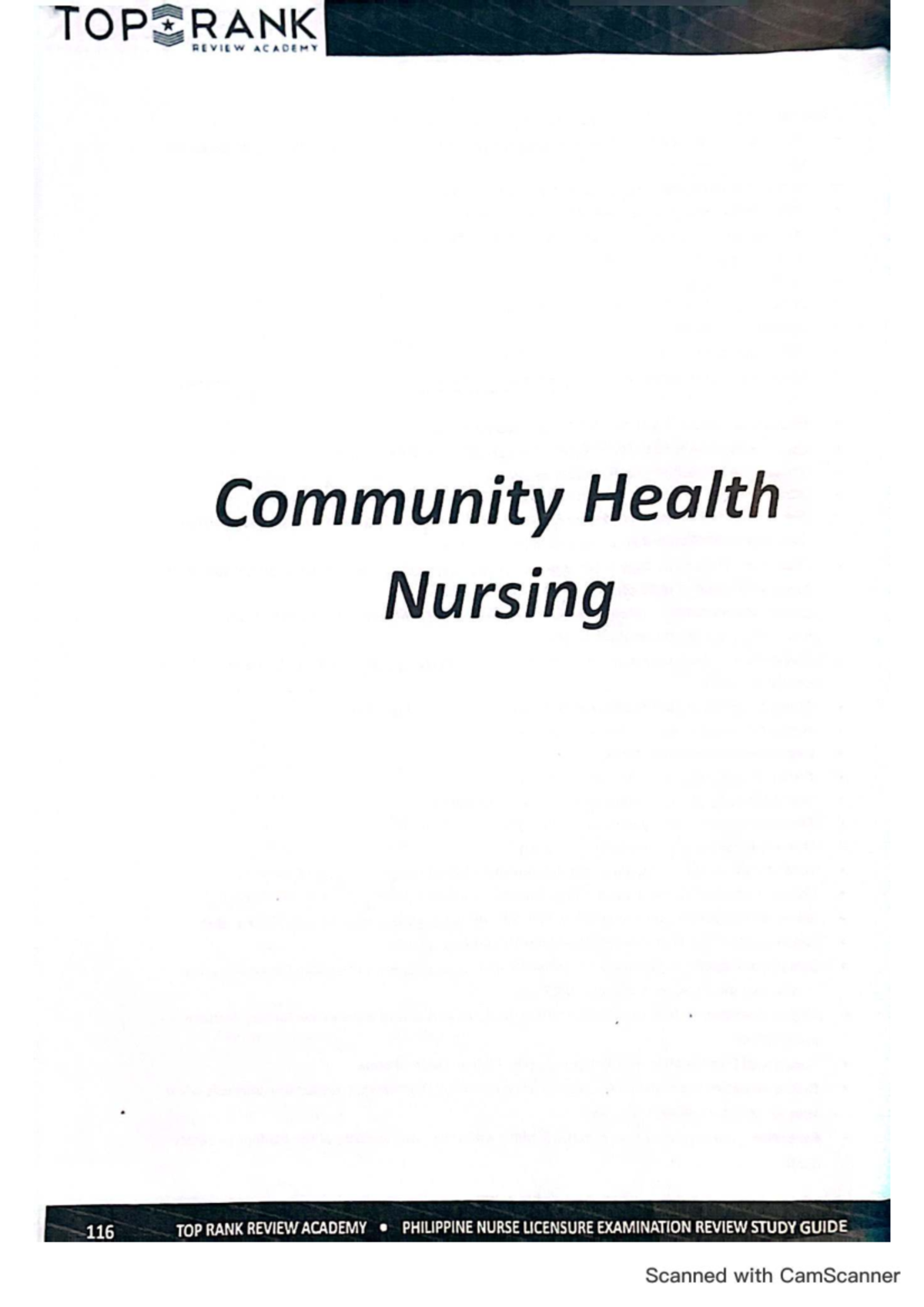 TOP RANK REVIEW ACADEMY Community Health Nursing 116 Study Guide - Studocu