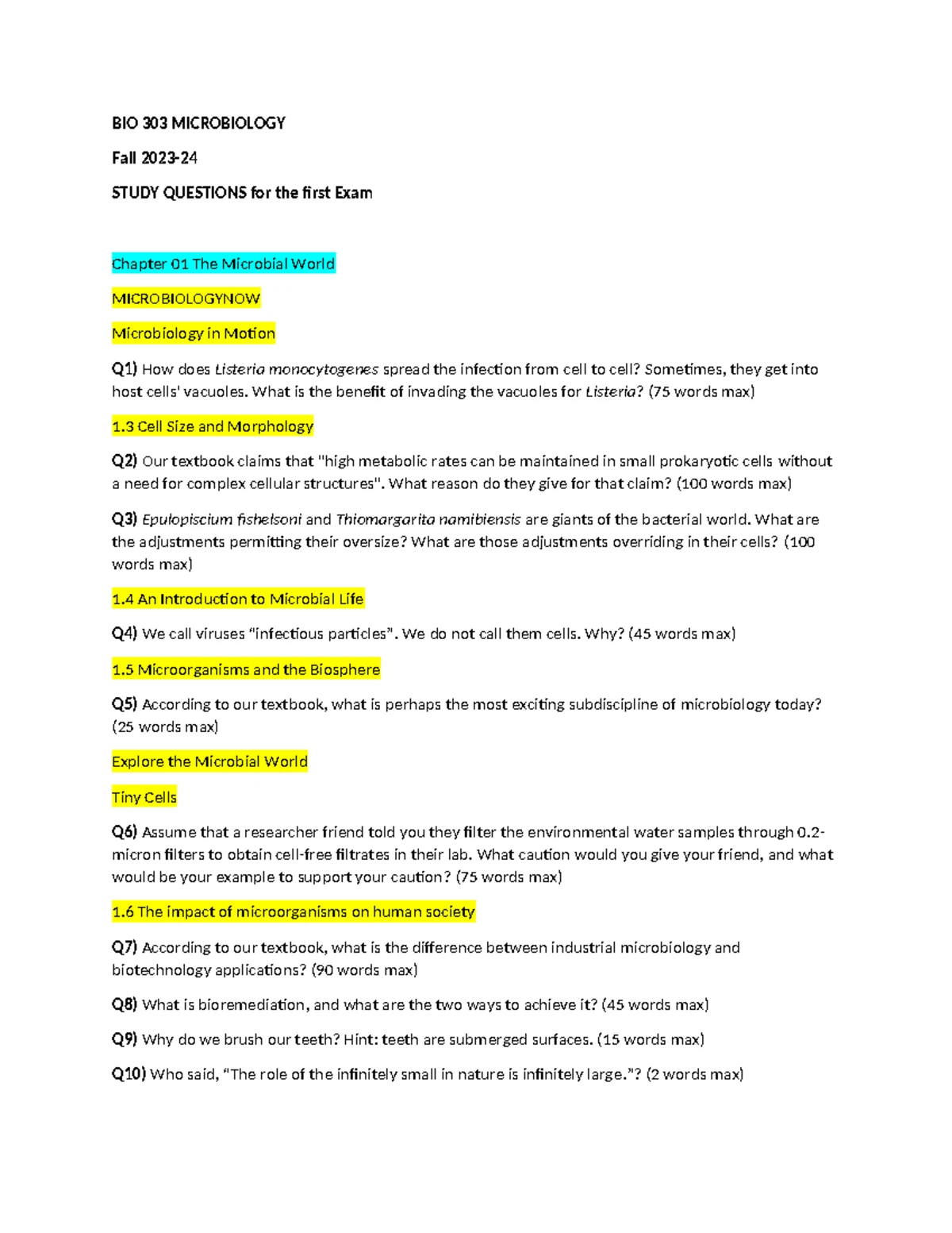 Analysis of Microbial Impact on Environment: ENVR 101 Midterm Guide ...