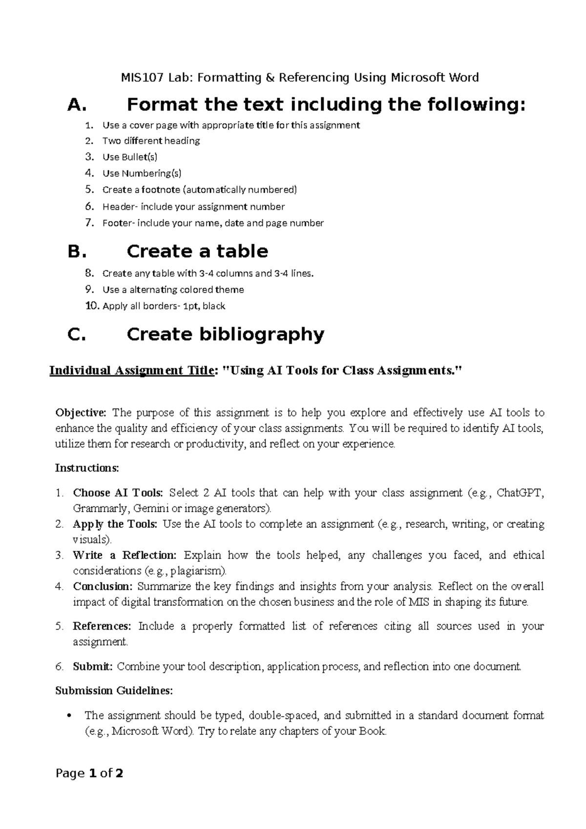 MIS107 Individual Assignment: Formatting & Referencing in MS Word - Studocu