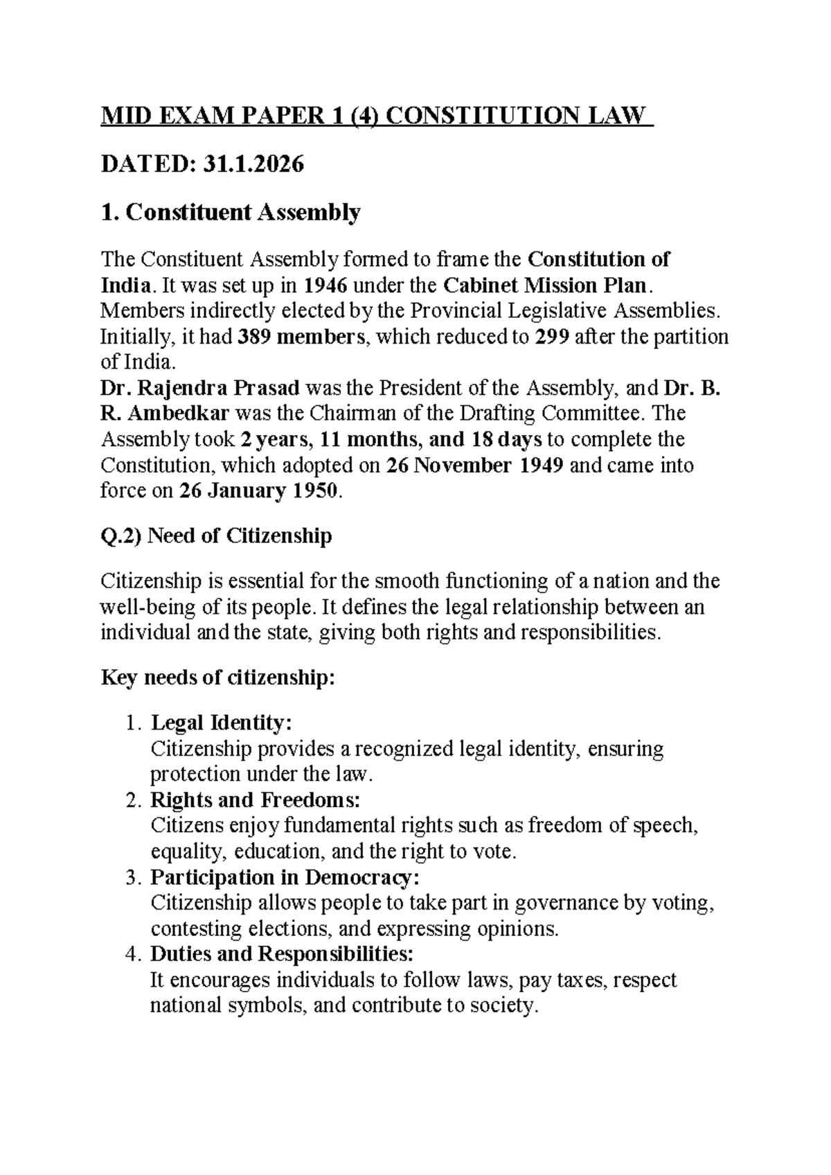 MIDTERM EXAM PAPER 4: CONSTITUTIONAL LAW OVERVIEW - Studocu