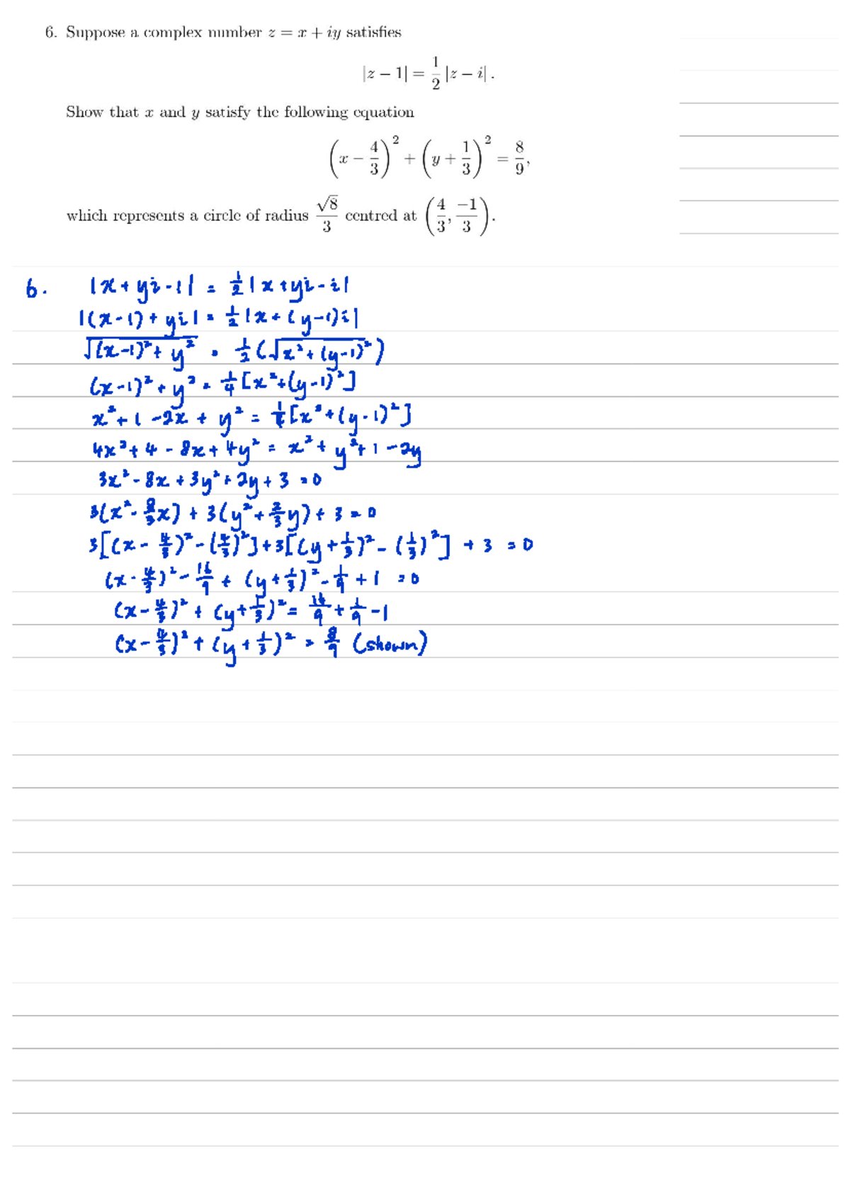 MH1810 Tut 1 2025 Complex - MH1810 - 6. Suppose a complex number Z x iy ...