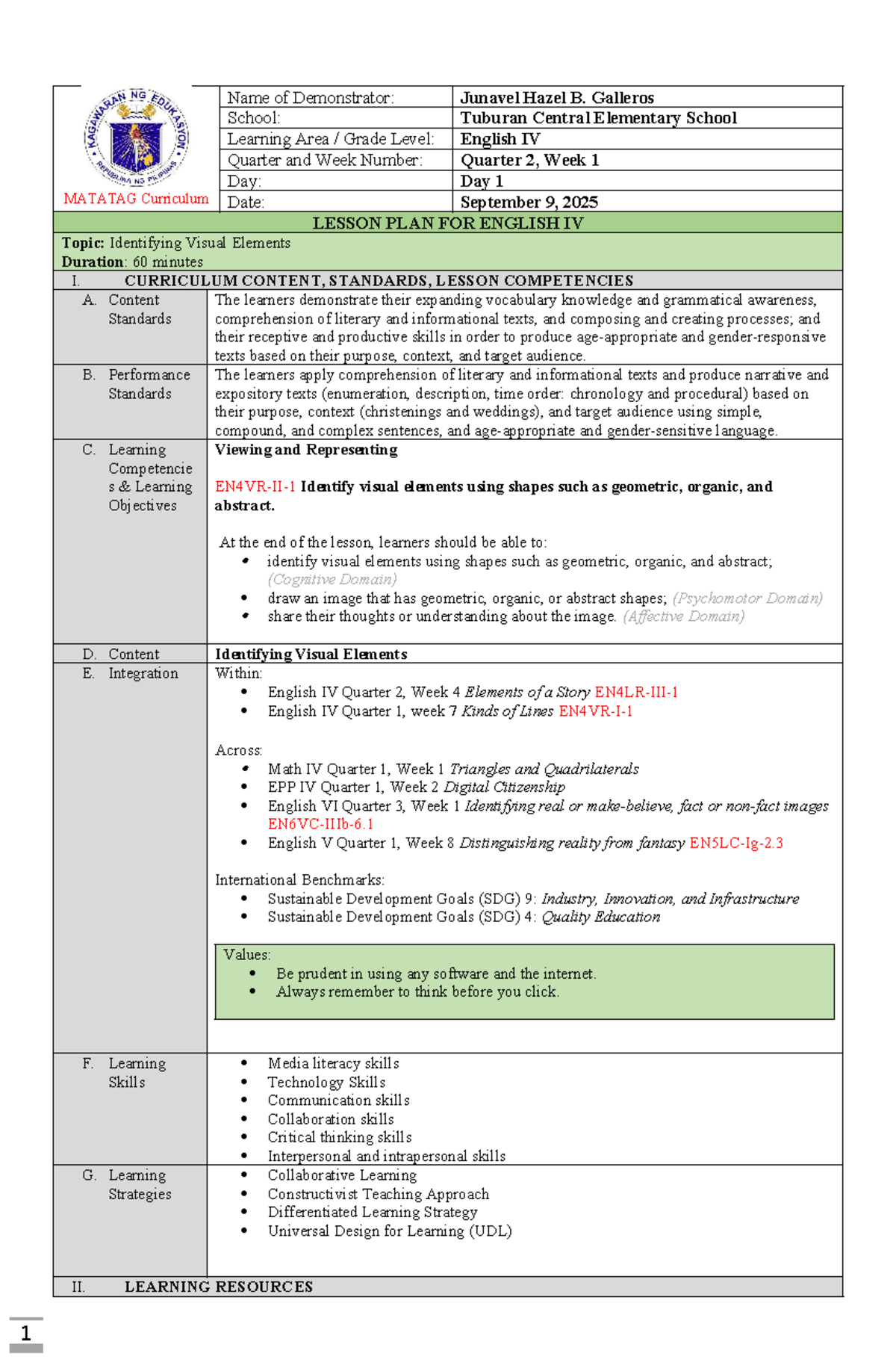 LP English IV: Identifying Visual Elements - Quarter 2, Week 1 - Studocu