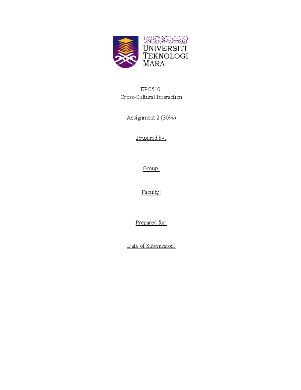 EPC510 Assignment 2 Sample - EPC Cross-Cultural Interaction Assignment ...