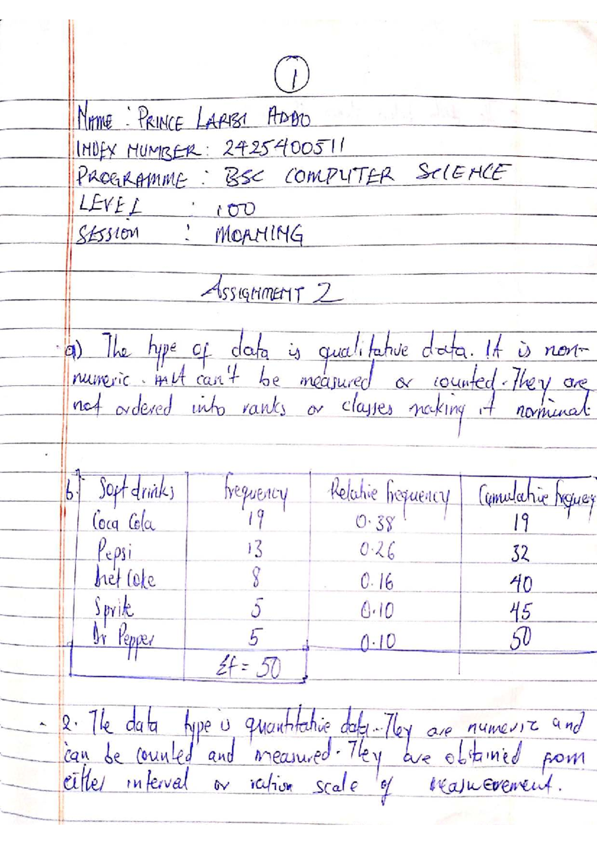 BSC Computer Science Level 100 Assignment 2: Data Types Analysis - Studocu