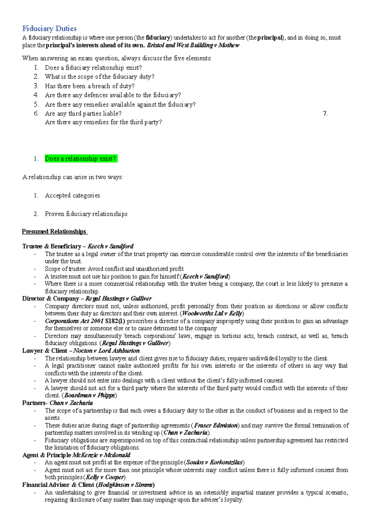 Equity Final Exam Notes: Understanding Fiduciary Duties and Remedies ...