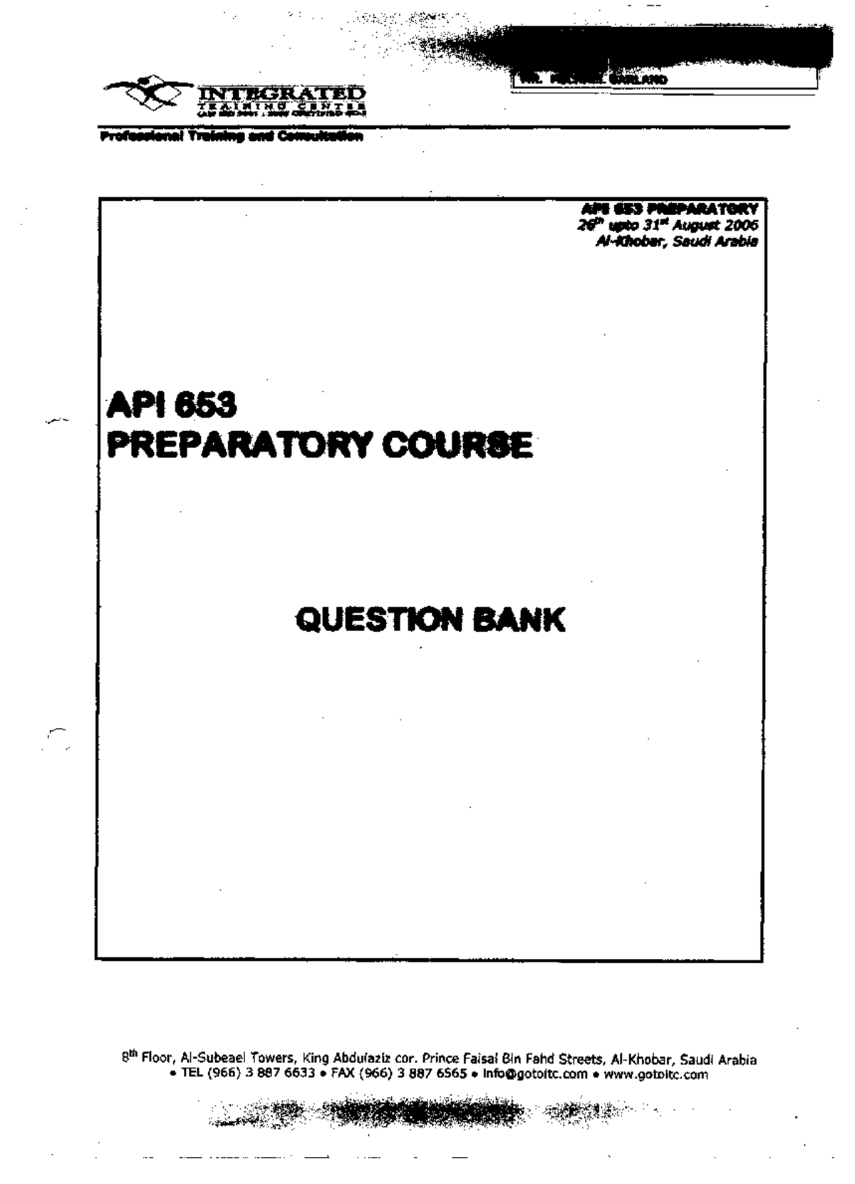 API 653 Preparatory Course Question Bank - ISD 9005 - Studocu