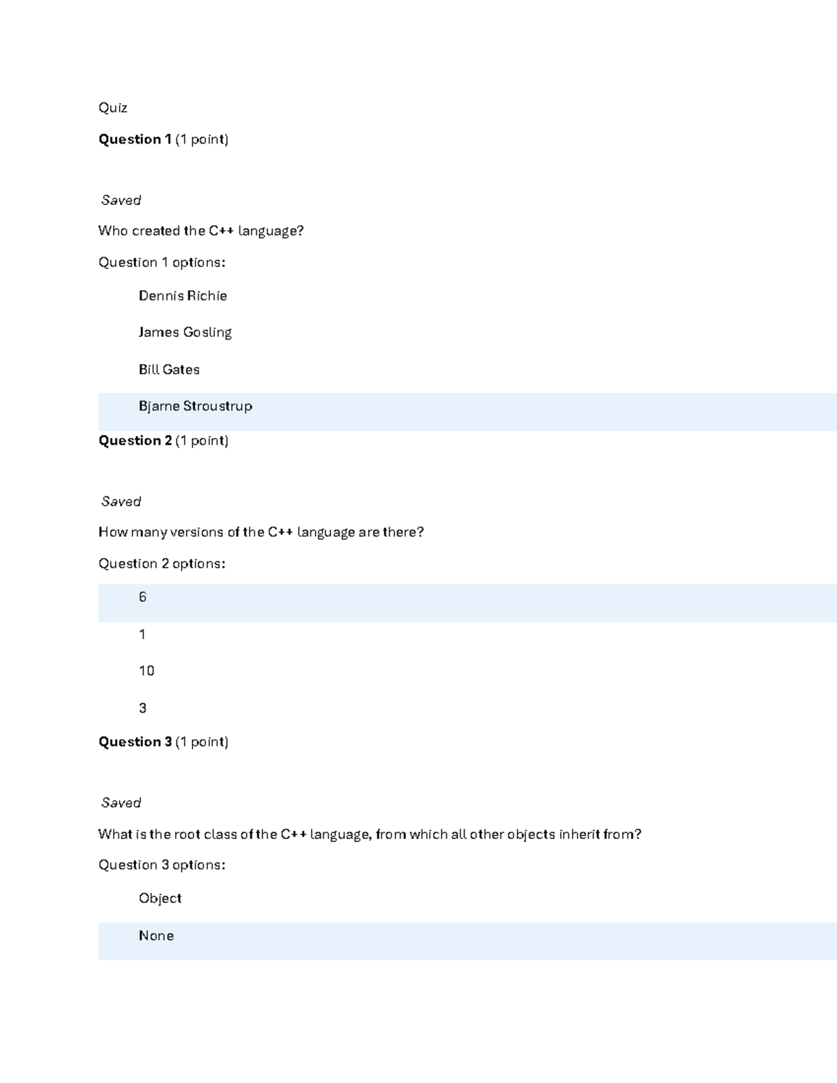 Quiz1 C++ - Questions and answers for the quiz - Studocu