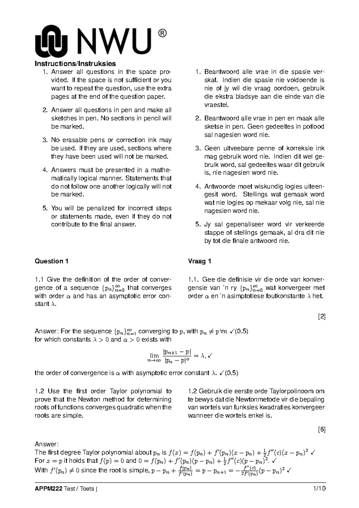 APPM222 Semester Test 2025: Convergence and Root-Finding Methods - Studocu