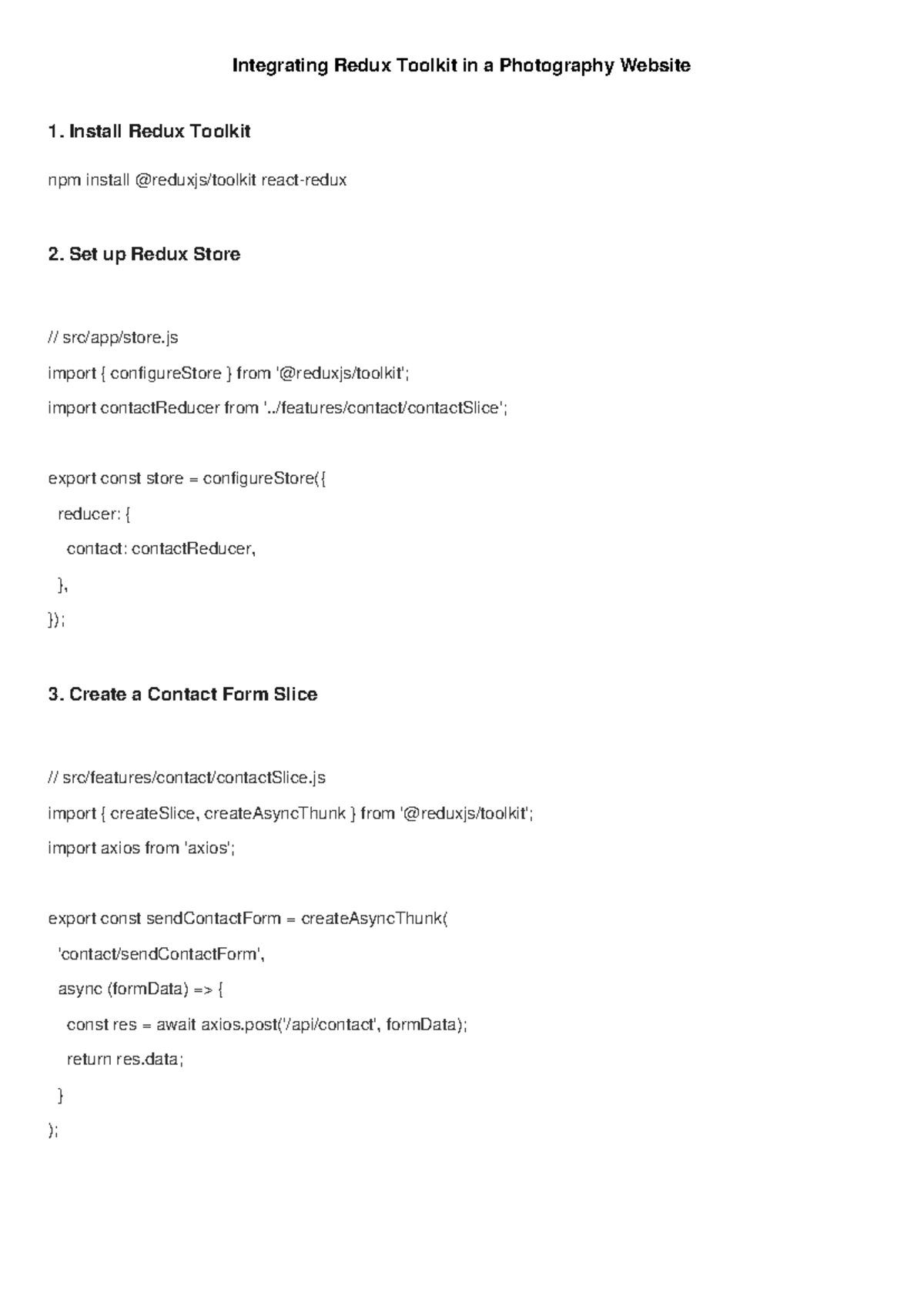 Integrating Redux Toolkit in Photography Website: Setup Guide - Studocu