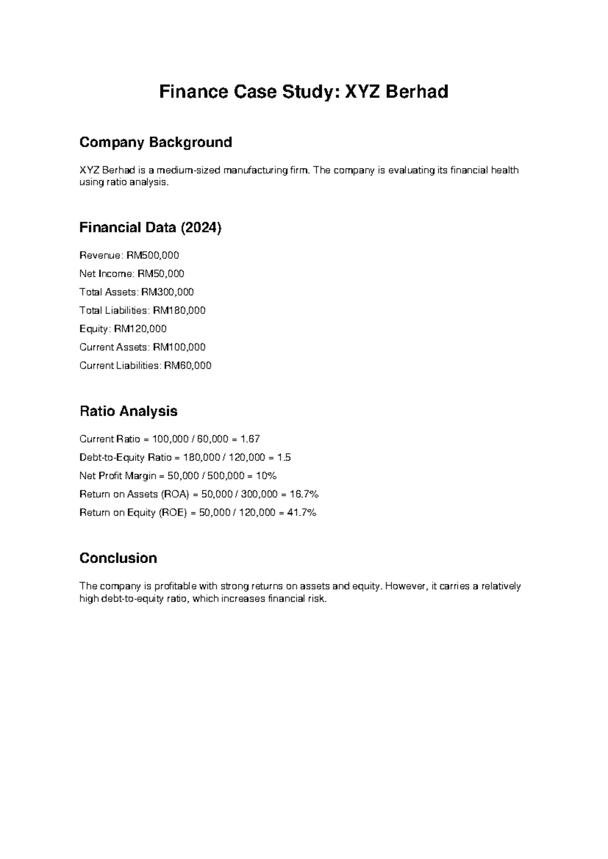Finance Case Study - The company is evaluating its financial health ...