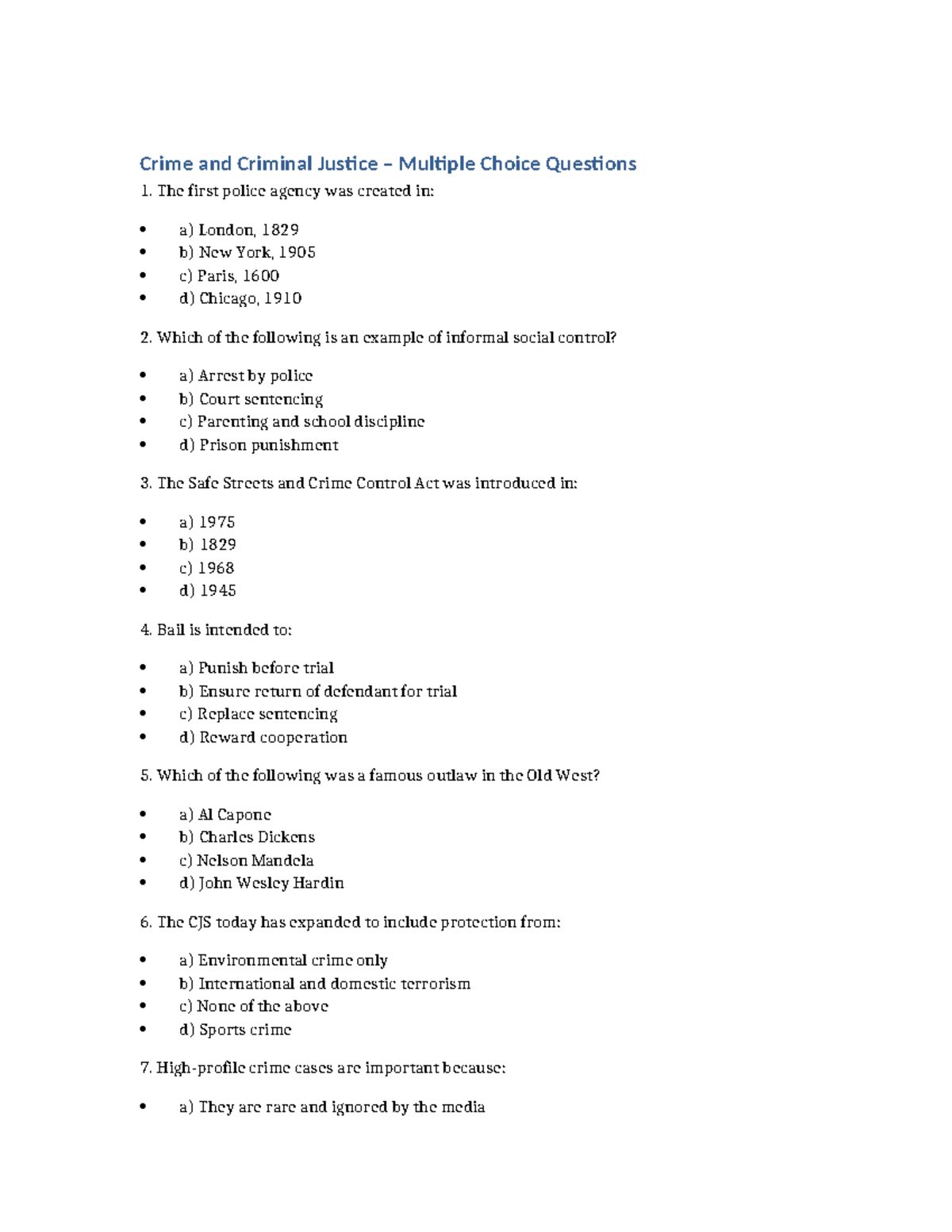 MCQs on Criminal Justice (CJS) - 30 Questions Review - Studocu