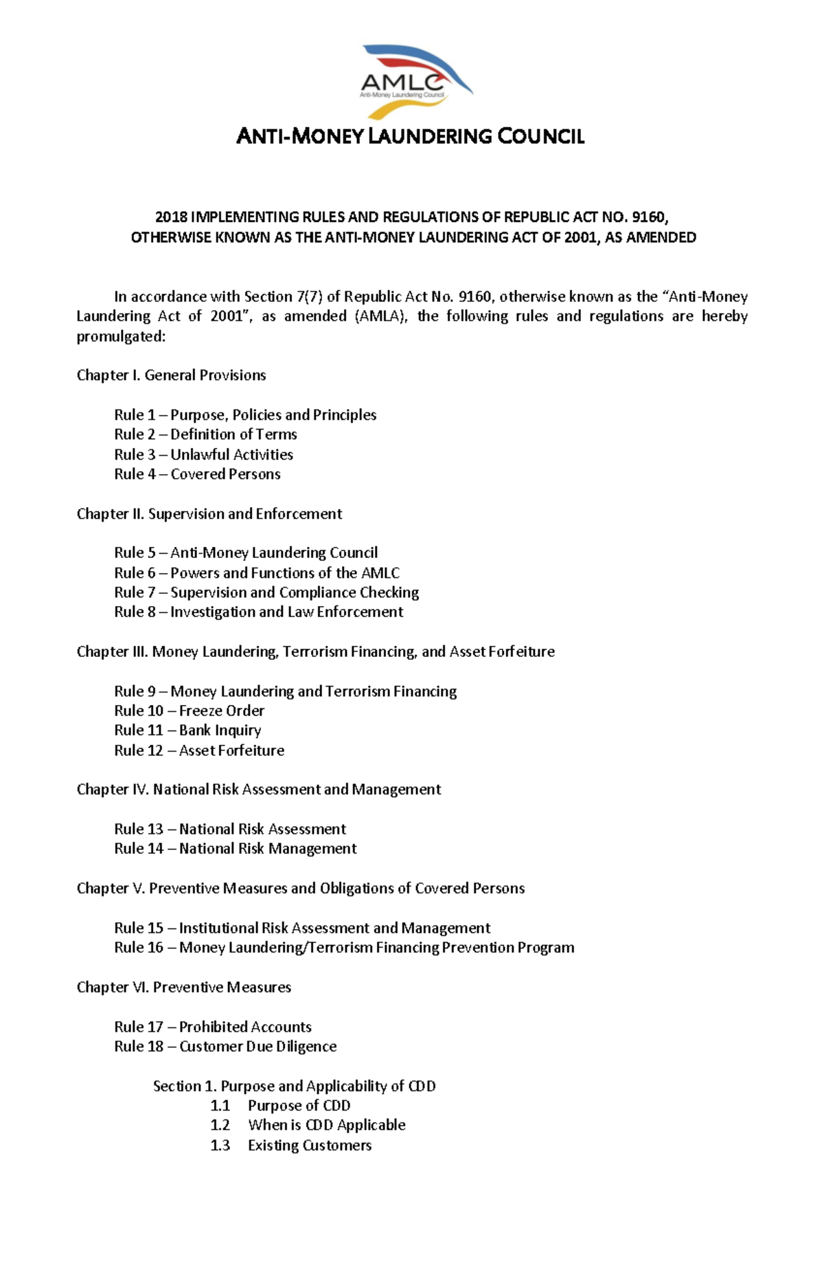 AMLA (RFBT) - Implementing Rules & Regulations of the Laundering Act ...