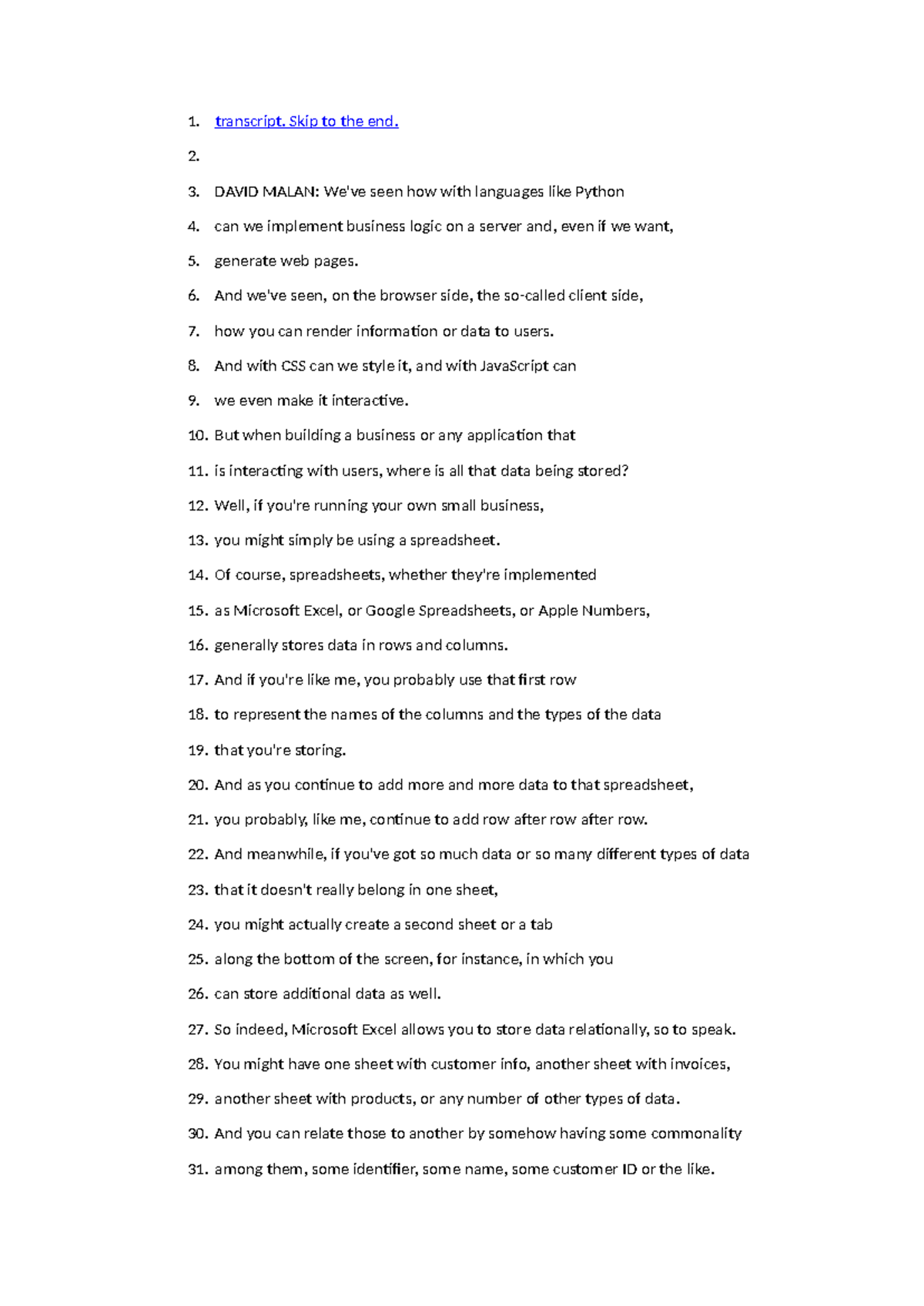 Transcript - Aula do curso de Harvard sobre Lógica de Negócios e Banco ...
