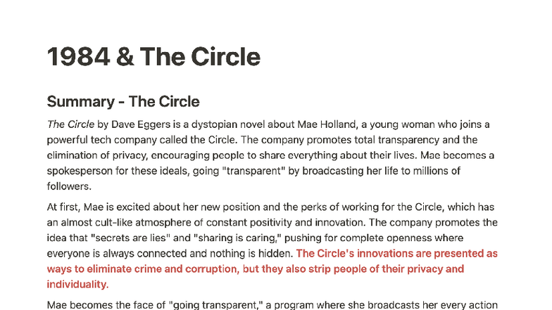 ENG 302: Comparisons of Dystopian Themes in 1984 & The Circle - Studocu