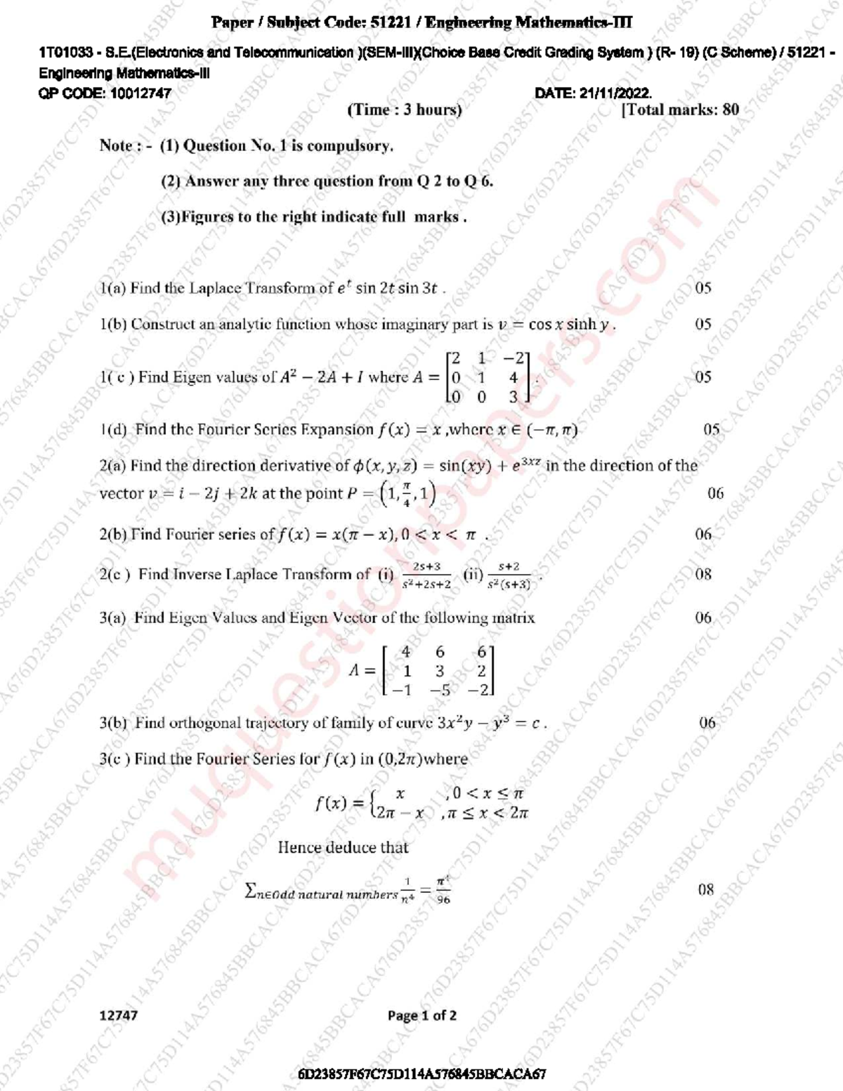 Engineering Mathematics III Rev 2019 C-Scheme - Sem 3 Exam 51221 - Studocu