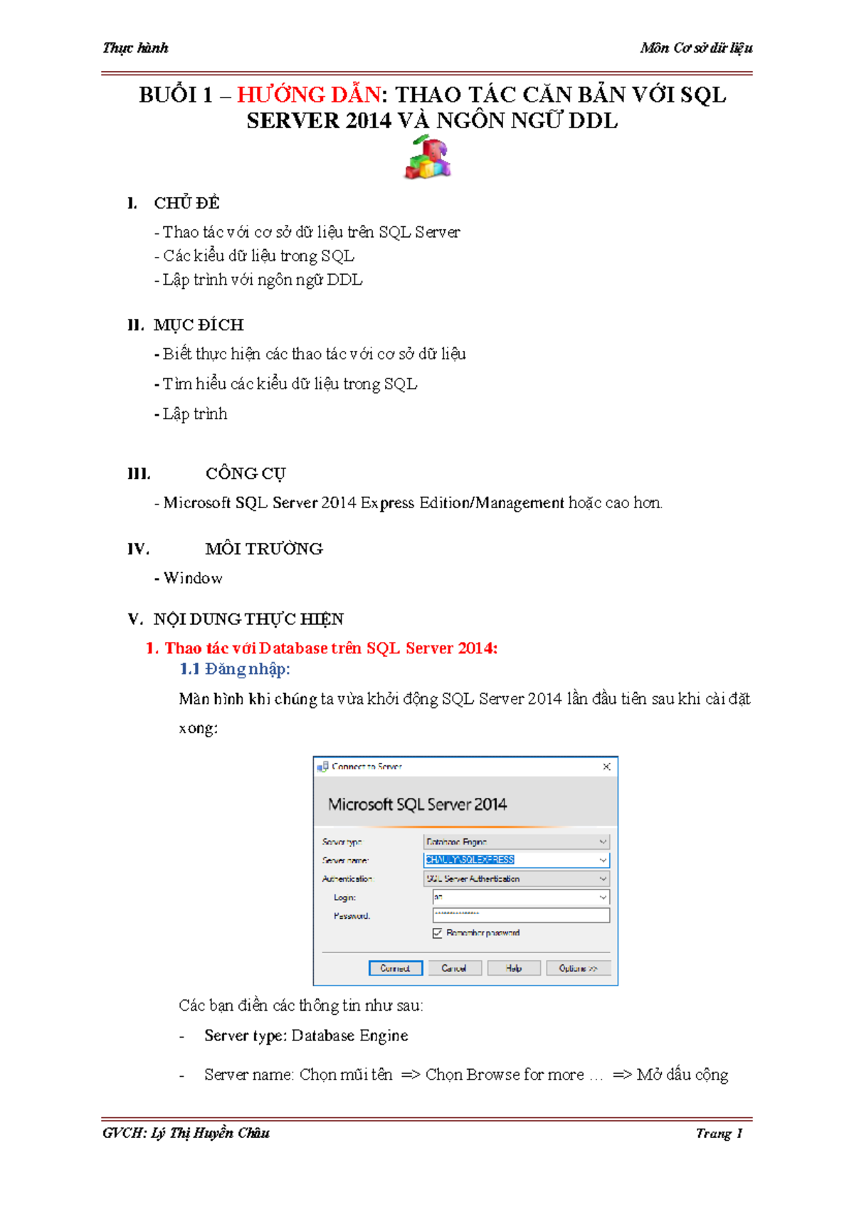 Buoi1 Huong dan Thuc hanh CSDL - BUỔI 1 – H ̄àNG DẪN: THAO TÁC C N BÀN ...