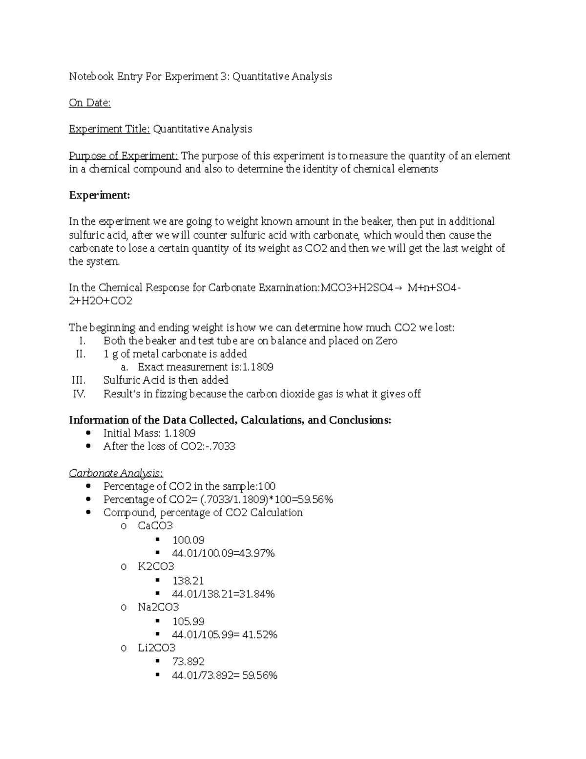 Lab 3: Quantitative & Qualitative Analysis Experiment Notes - Studocu