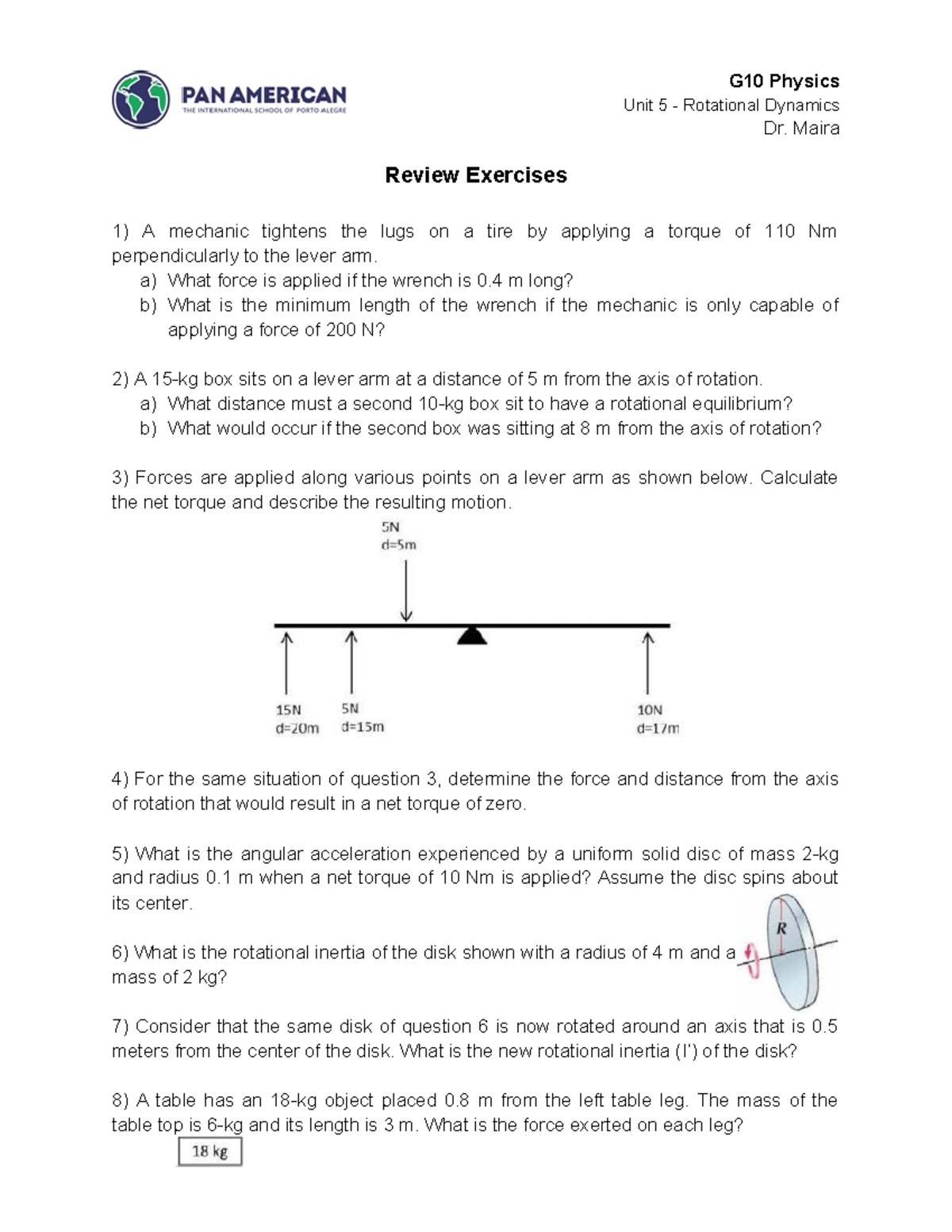 G10 Physics Unit 5 Rotational Dynamics Review Exercises - Studocu