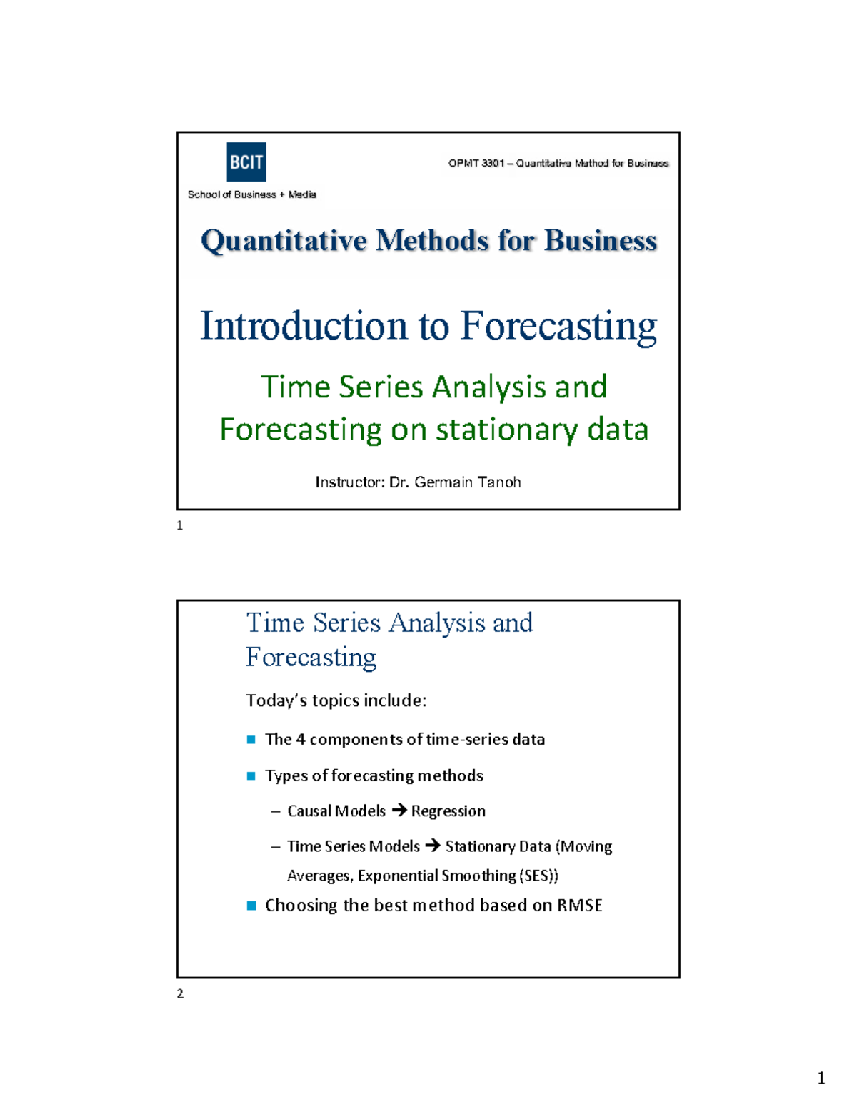 OPMT 3301 Final Exam Notes: Time Series Analysis & Forecasting - Studocu