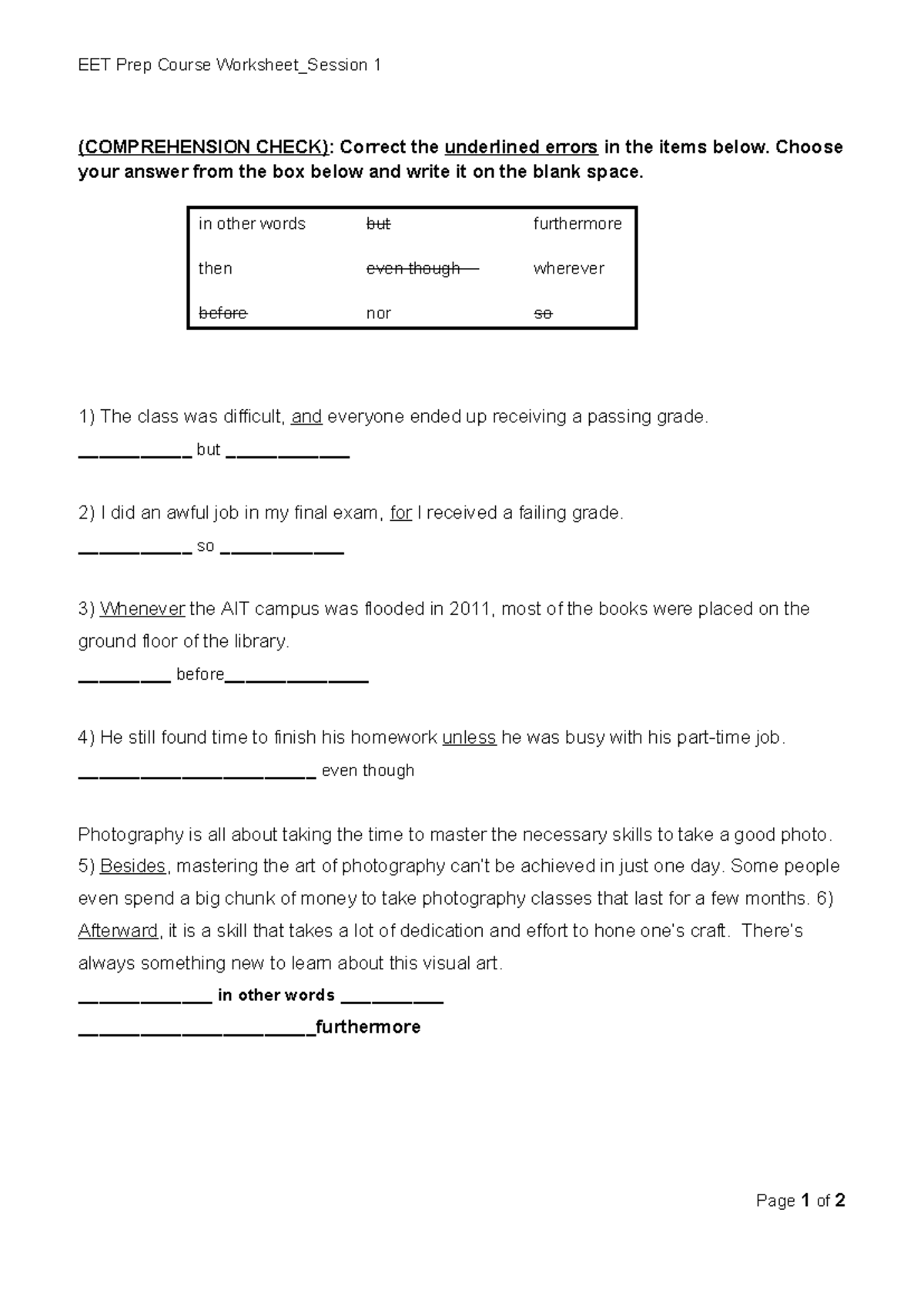 EET Prep Course Worksheet (May 14) - EET Prep Course Worksheet_Session ...